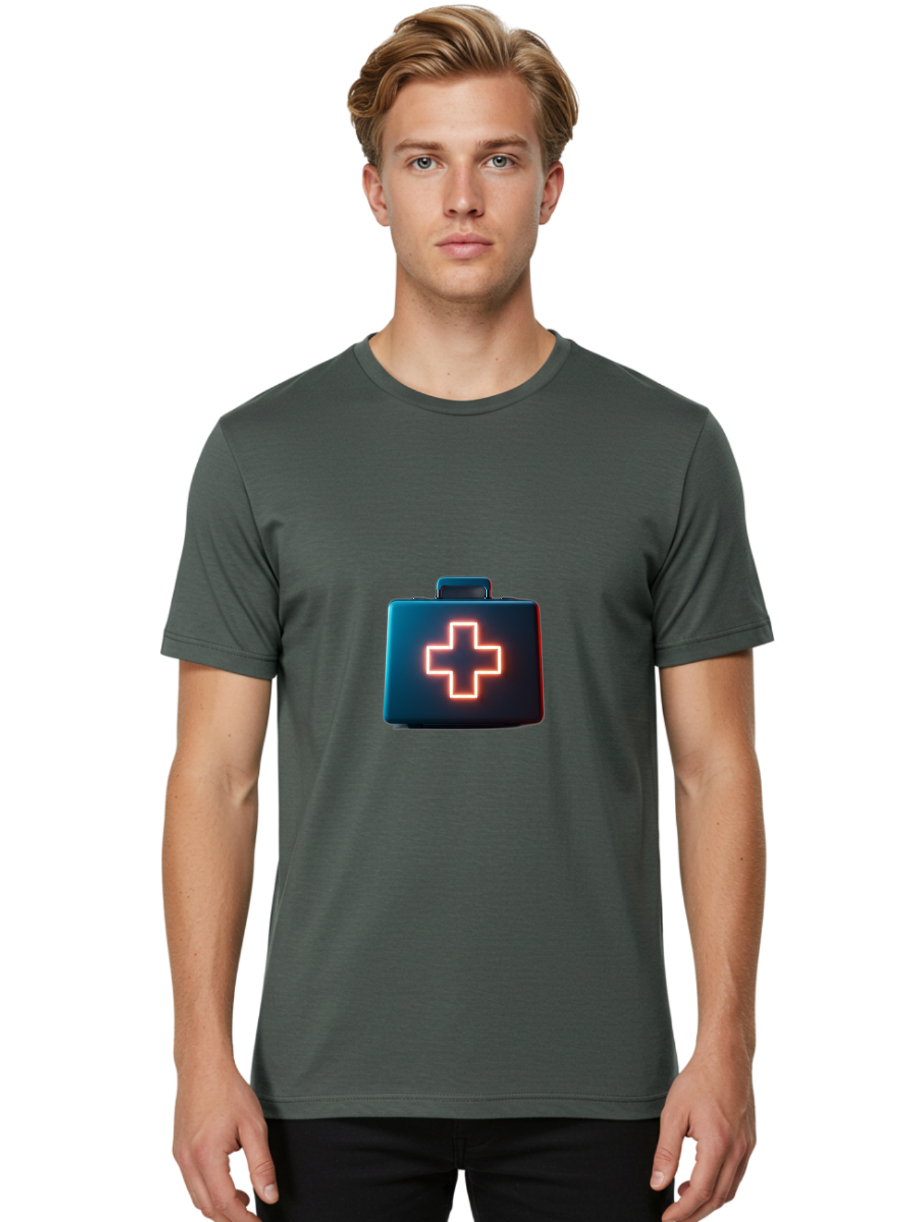 Aid-Kit Men'S Graphic Tee, 100% Cotton, Comfortable Casual Summer Wear, Machine Washable, Medical Kit, First Aid Box, Health Care, Emergency Response, Medical Cross, Neon Sign, 3D Rendering Baa126