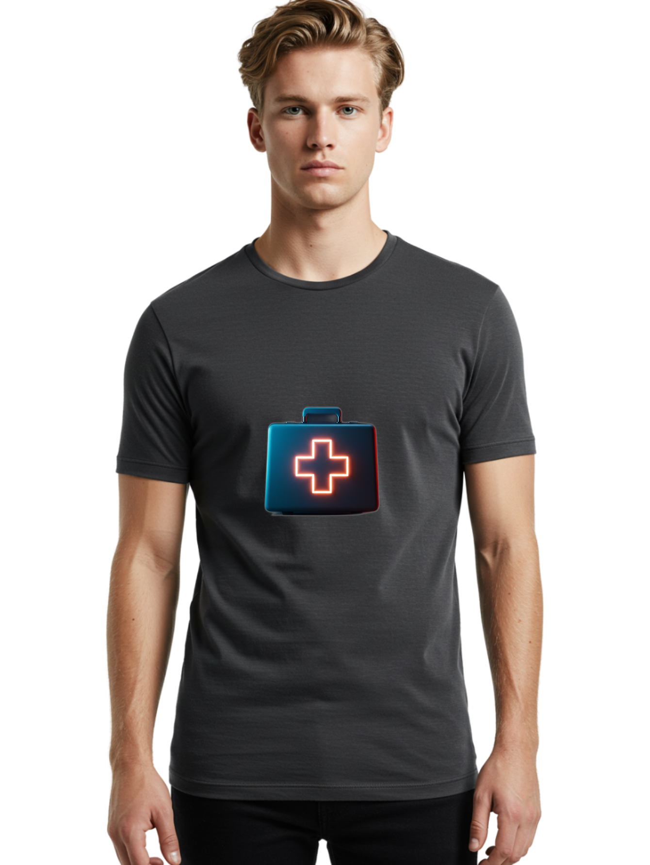Aid-Kit Men'S Graphic Tee, 100% Cotton, Comfortable Casual Summer Wear, Machine Washable, Medical Kit, First Aid Box, Health Care, Emergency Response, Medical Cross, Neon Sign, 3D Rendering Baa126