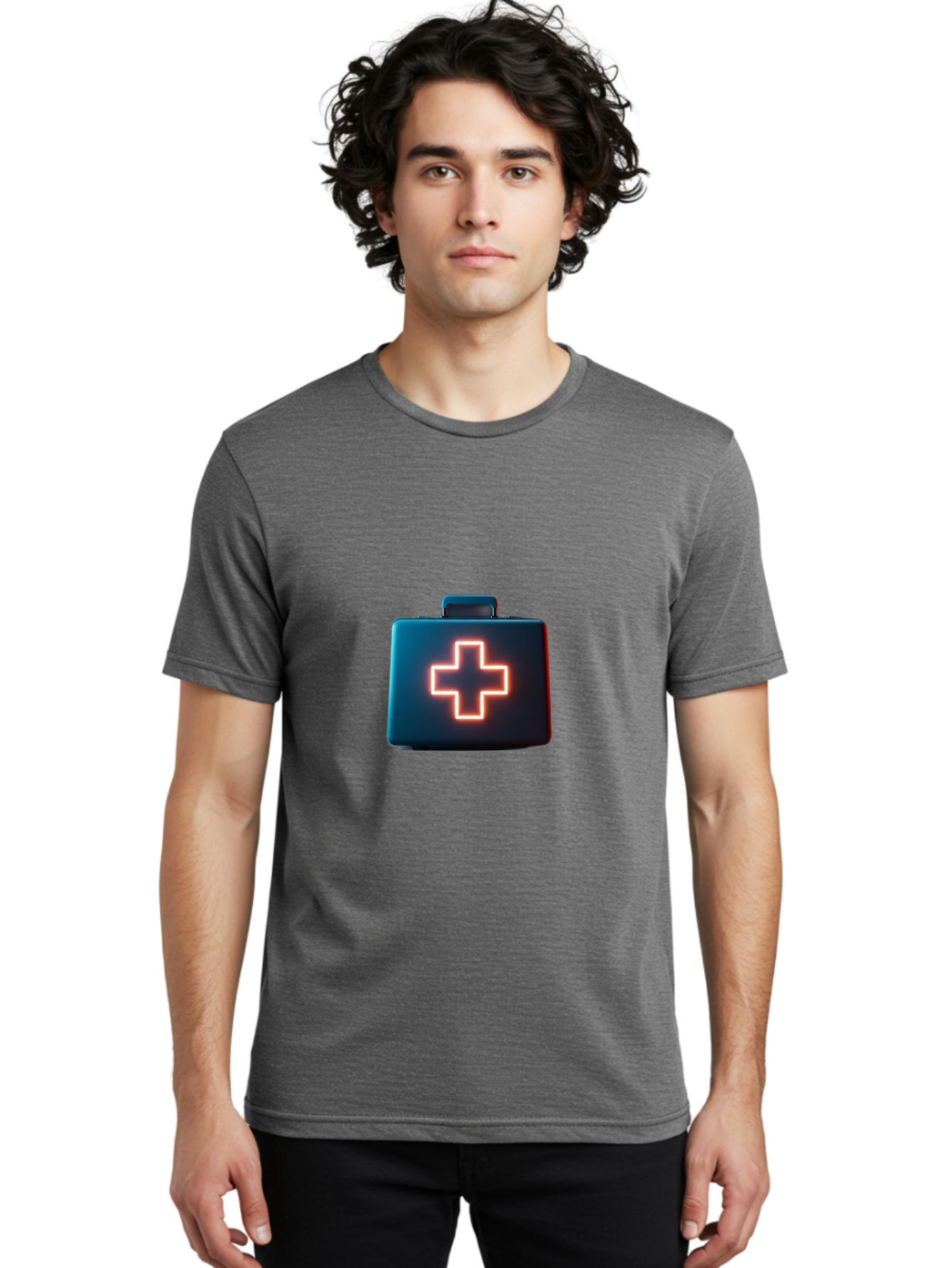 Aid-Kit Men'S Graphic Tee, 100% Cotton, Comfortable Casual Summer Wear, Machine Washable, Medical Kit, First Aid Box, Health Care, Emergency Response, Medical Cross, Neon Sign, 3D Rendering Baa126
