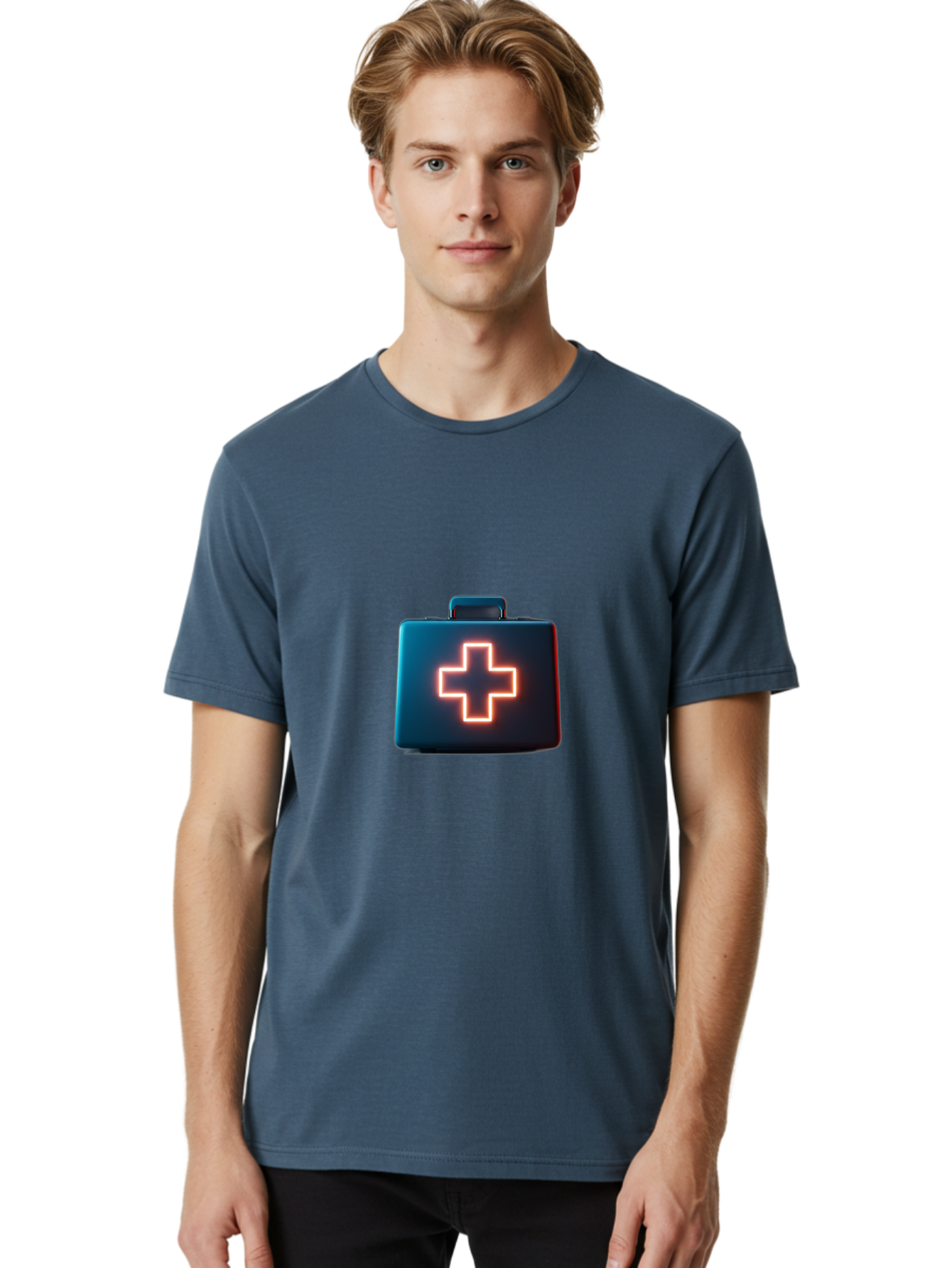 Aid-Kit Men'S Graphic Tee, 100% Cotton, Comfortable Casual Summer Wear, Machine Washable, Medical Kit, First Aid Box, Health Care, Emergency Response, Medical Cross, Neon Sign, 3D Rendering Baa126
