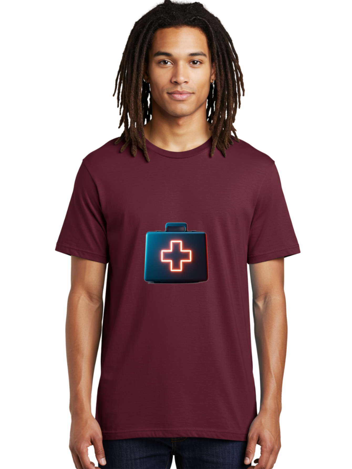 Aid-Kit Men'S Graphic Tee, 100% Cotton, Comfortable Casual Summer Wear, Machine Washable, Medical Kit, First Aid Box, Health Care, Emergency Response, Medical Cross, Neon Sign, 3D Rendering Baa126