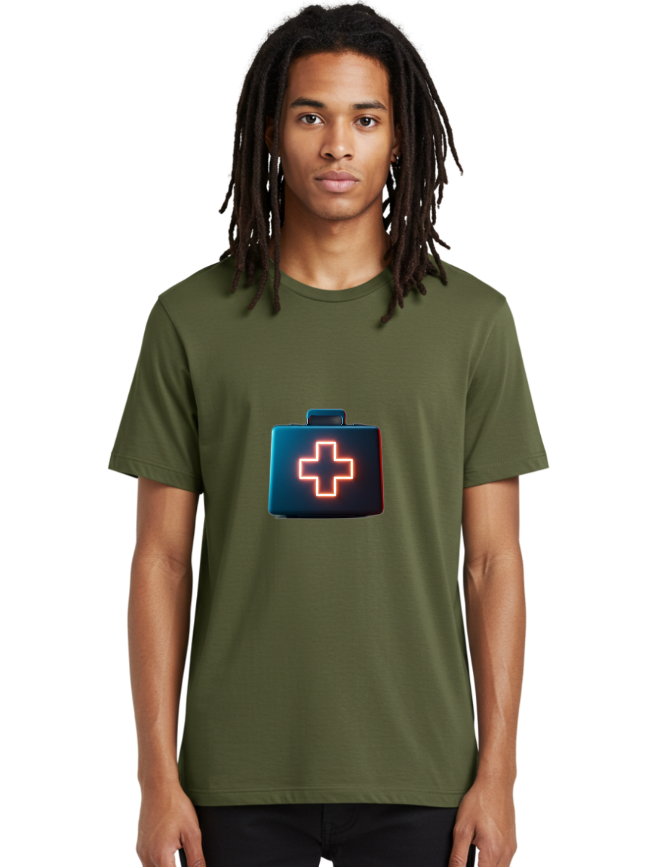 Aid-Kit Men'S Graphic Tee, 100% Cotton, Comfortable Casual Summer Wear, Machine Washable, Medical Kit, First Aid Box, Health Care, Emergency Response, Medical Cross, Neon Sign, 3D Rendering Baa126