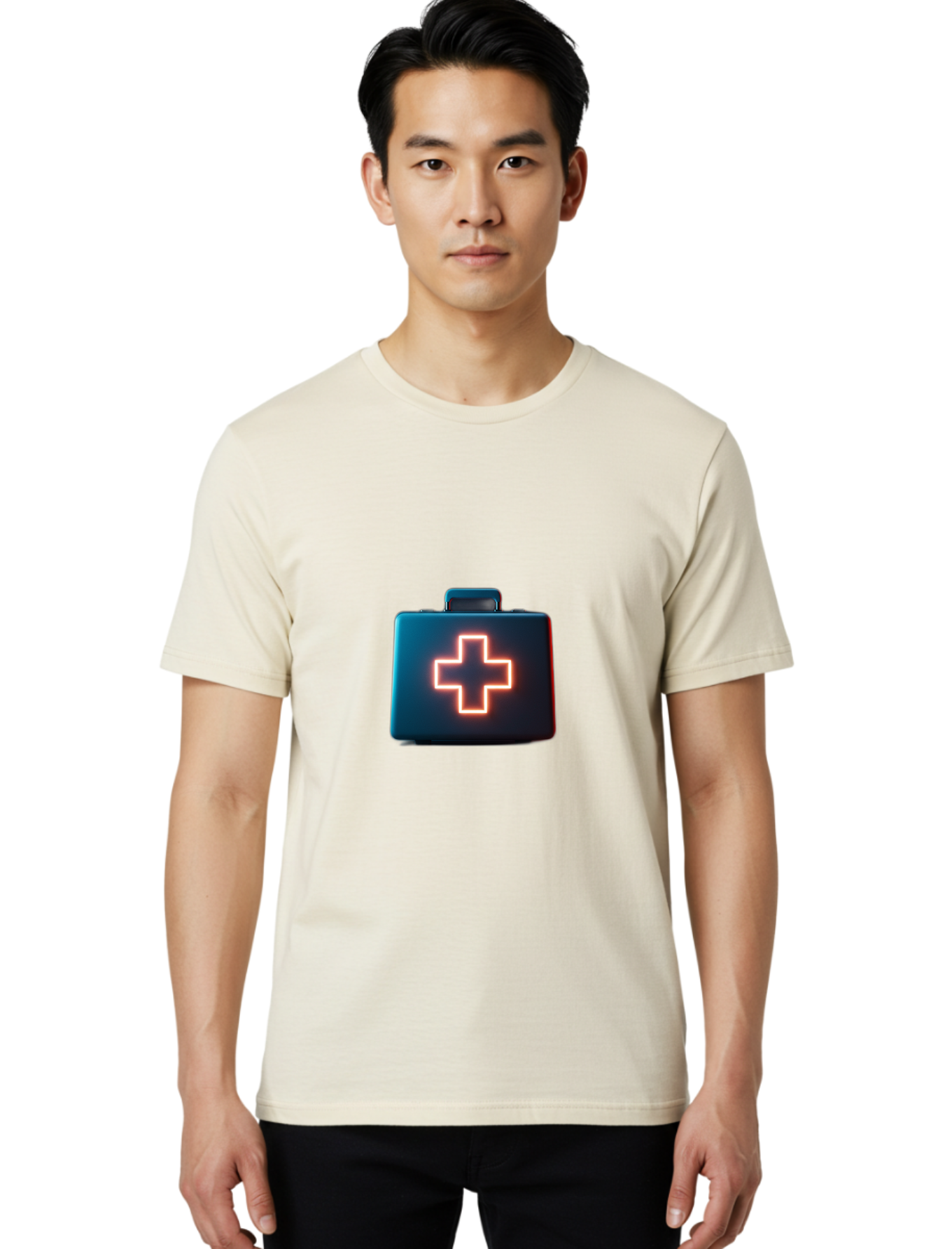 Aid-Kit Men'S Graphic Tee, 100% Cotton, Comfortable Casual Summer Wear, Machine Washable, Medical Kit, First Aid Box, Health Care, Emergency Response, Medical Cross, Neon Sign, 3D Rendering Baa126