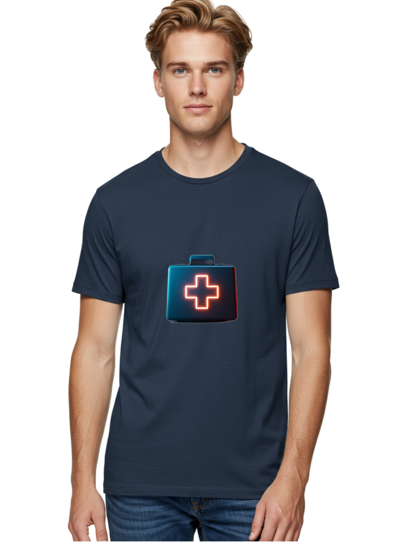Aid-Kit Men'S Graphic Tee, 100% Cotton, Comfortable Casual Summer Wear, Machine Washable, Medical Kit, First Aid Box, Health Care, Emergency Response, Medical Cross, Neon Sign, 3D Rendering Baa126