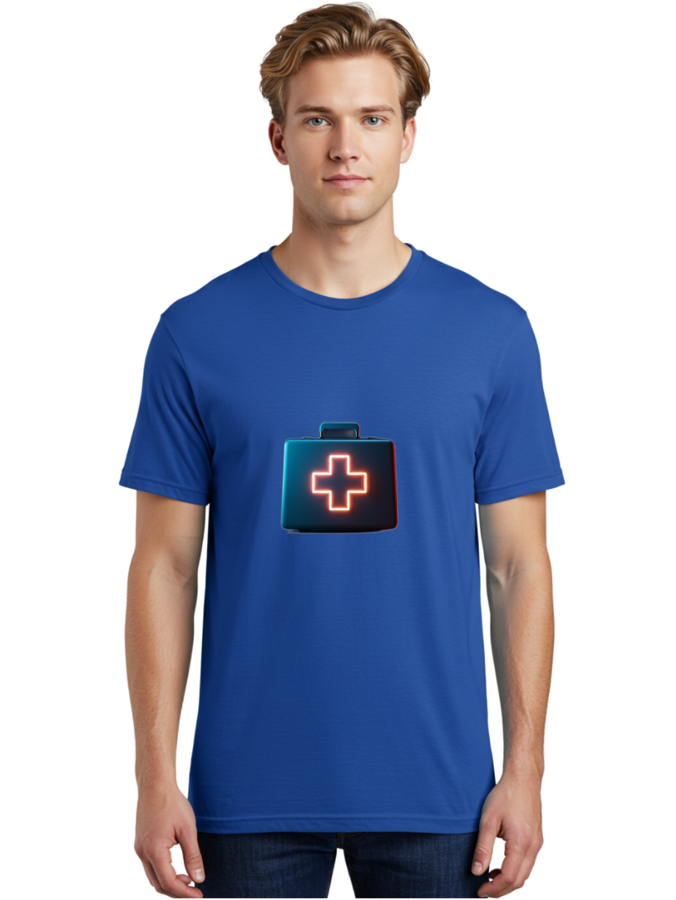 Aid-Kit Men'S Graphic Tee, 100% Cotton, Comfortable Casual Summer Wear, Machine Washable, Medical Kit, First Aid Box, Health Care, Emergency Response, Medical Cross, Neon Sign, 3D Rendering Baa126