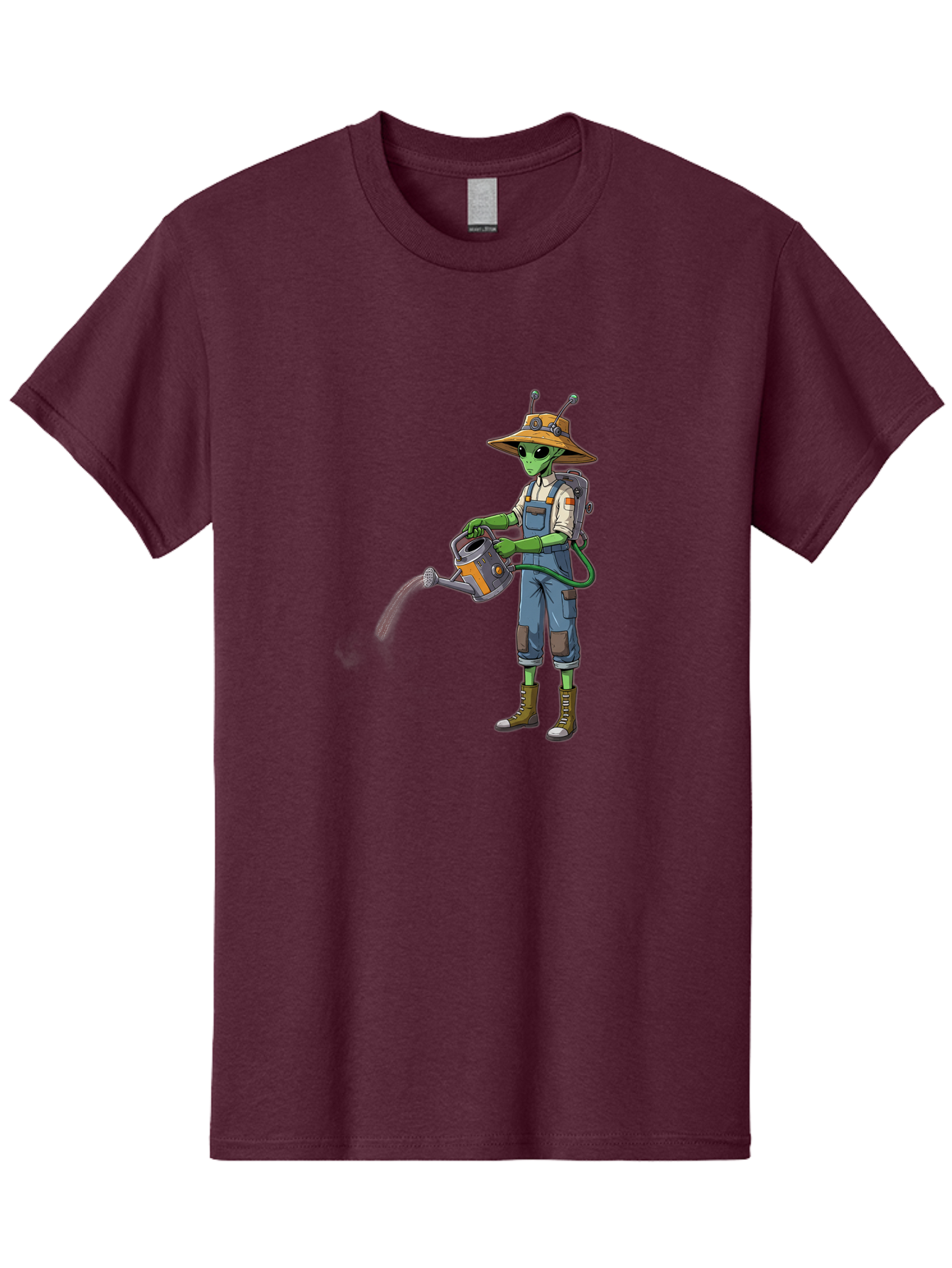 Alien-Gardener Men'S Graphic Tee, 100% Cotton, Comfortable Casual Summer Wear, Machine Washable, Alien Gardener, Watering Can, Gardening Tools, Green Skin, Futuristic Gardening, Cartoon Character, Science Fiction, Gardening Gloves, Overalls, Baa127