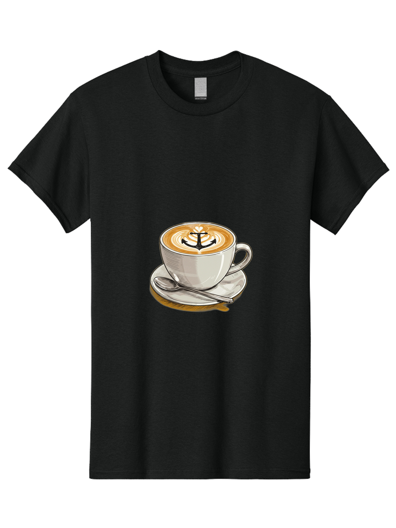 Anchor-Coffee Men'S Graphic Tee, 100% Cotton, Comfortable Casual Summer Wear, Machine Washable, Latte Art, Coffee Cup, Coffee Design, Anchor Symbol, Coffee Culture, Artistic Coffee, Coffee Drink, Saucer And Spoon, Coffee Art Baa129