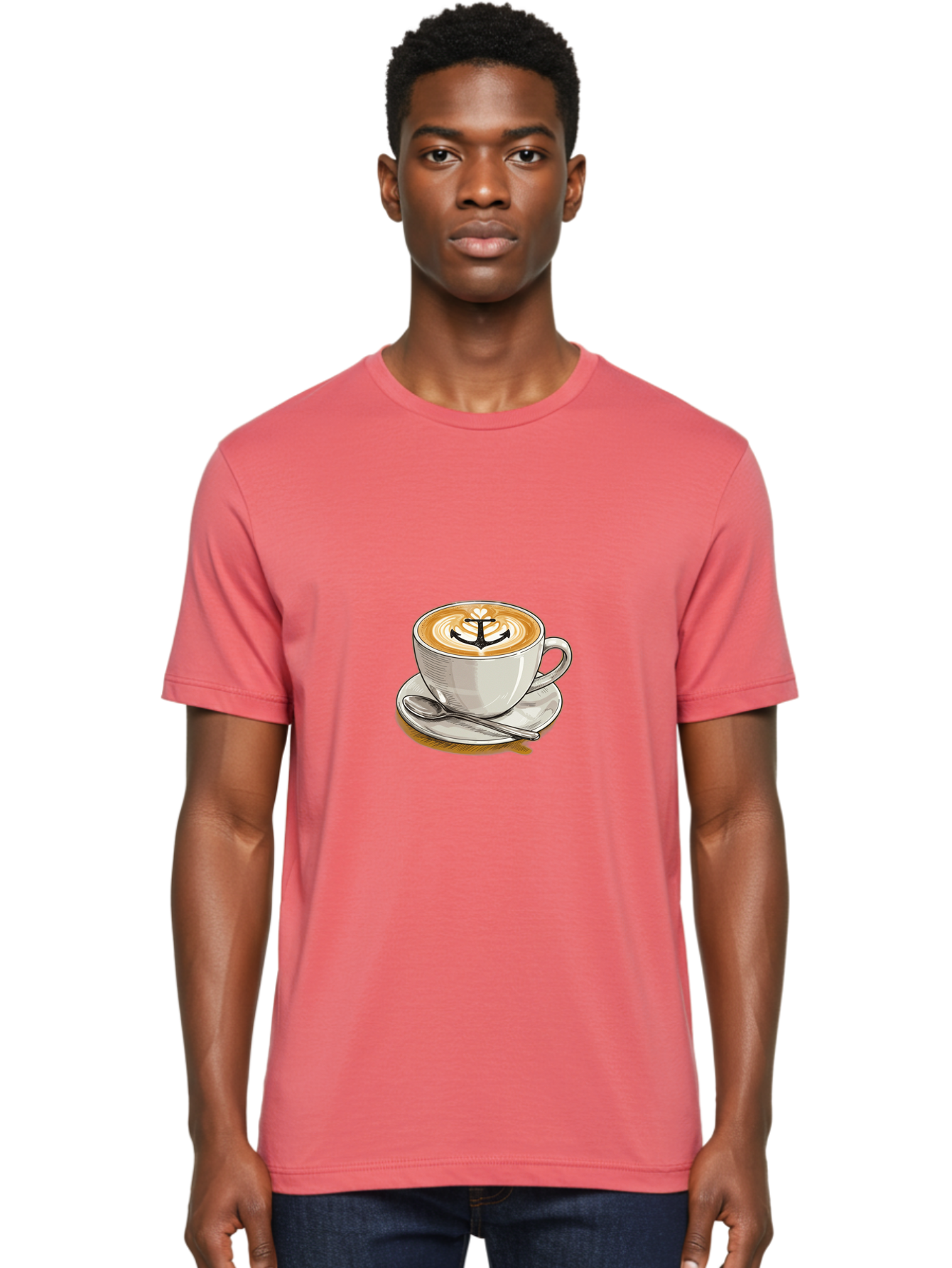 Anchor-Coffee Men'S Graphic Tee, 100% Cotton, Comfortable Casual Summer Wear, Machine Washable, Latte Art, Coffee Cup, Coffee Design, Anchor Symbol, Coffee Culture, Artistic Coffee, Coffee Drink, Saucer And Spoon, Coffee Art Baa129