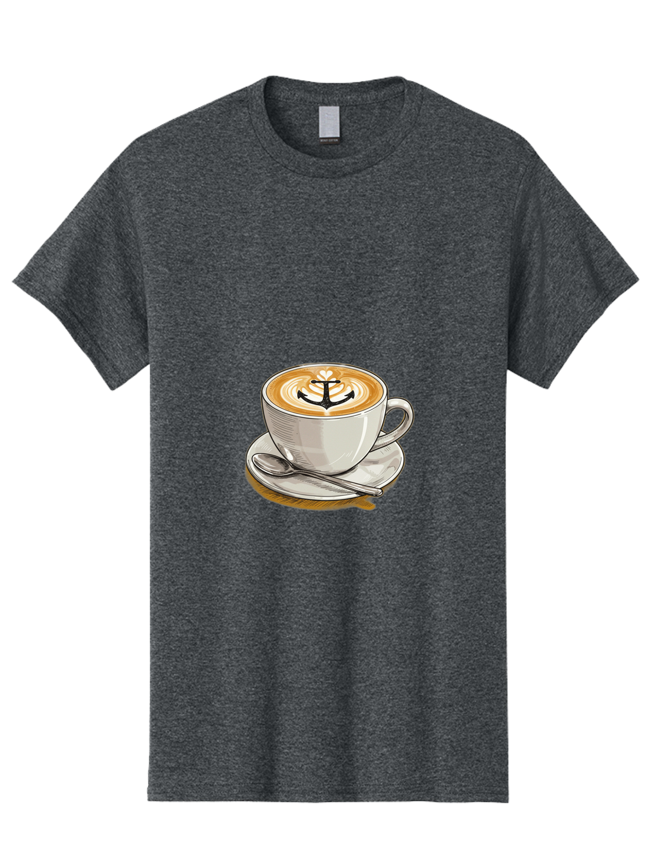 Anchor-Coffee Men'S Graphic Tee, 100% Cotton, Comfortable Casual Summer Wear, Machine Washable, Latte Art, Coffee Cup, Coffee Design, Anchor Symbol, Coffee Culture, Artistic Coffee, Coffee Drink, Saucer And Spoon, Coffee Art Baa129