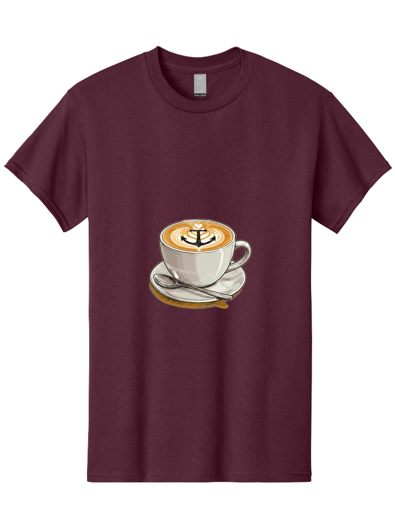Anchor-Coffee Men'S Graphic Tee, 100% Cotton, Comfortable Casual Summer Wear, Machine Washable, Latte Art, Coffee Cup, Coffee Design, Anchor Symbol, Coffee Culture, Artistic Coffee, Coffee Drink, Saucer And Spoon, Coffee Art Baa129