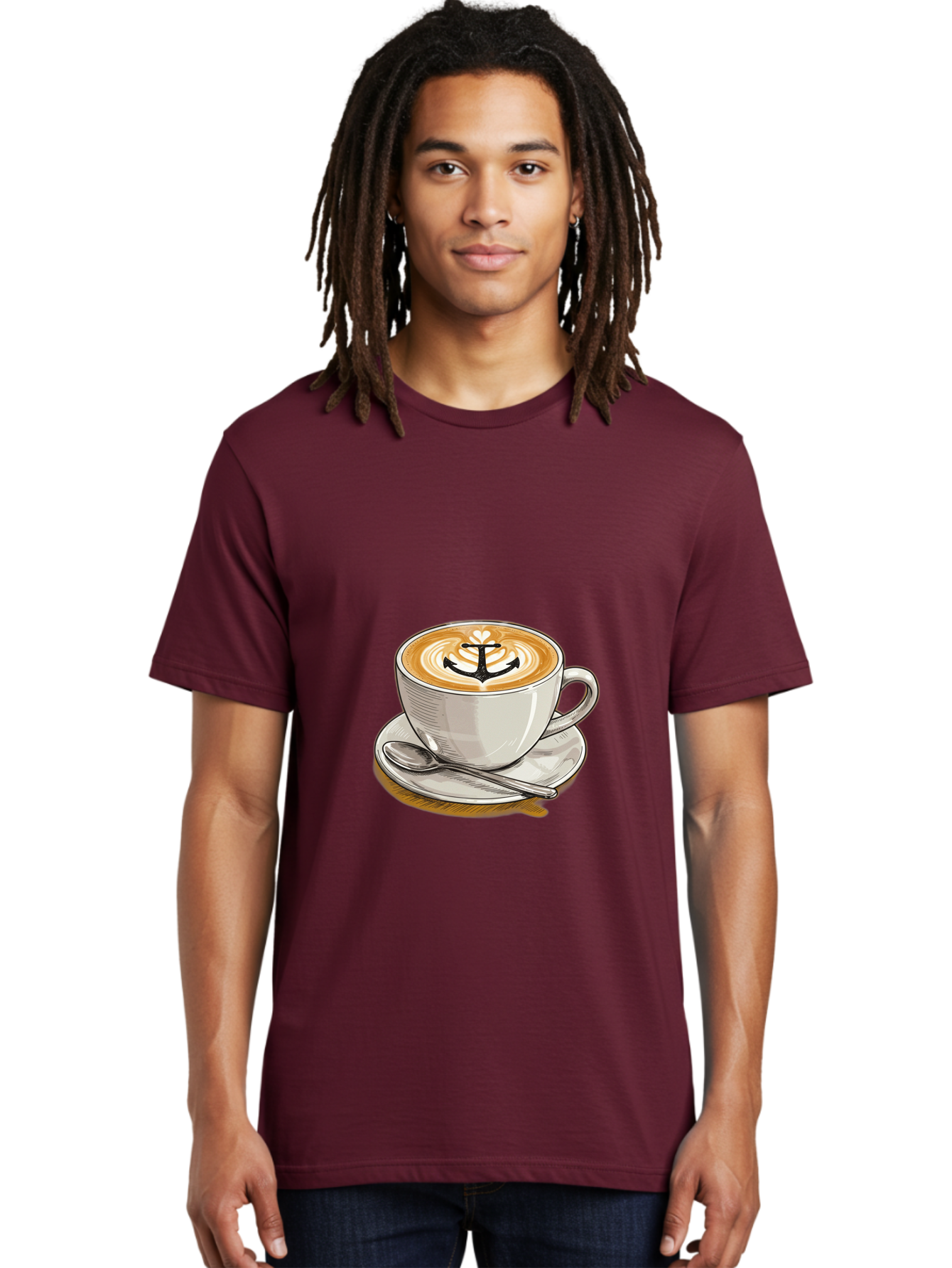 Anchor-Coffee Men'S Graphic Tee, 100% Cotton, Comfortable Casual Summer Wear, Machine Washable, Latte Art, Coffee Cup, Coffee Design, Anchor Symbol, Coffee Culture, Artistic Coffee, Coffee Drink, Saucer And Spoon, Coffee Art Baa129