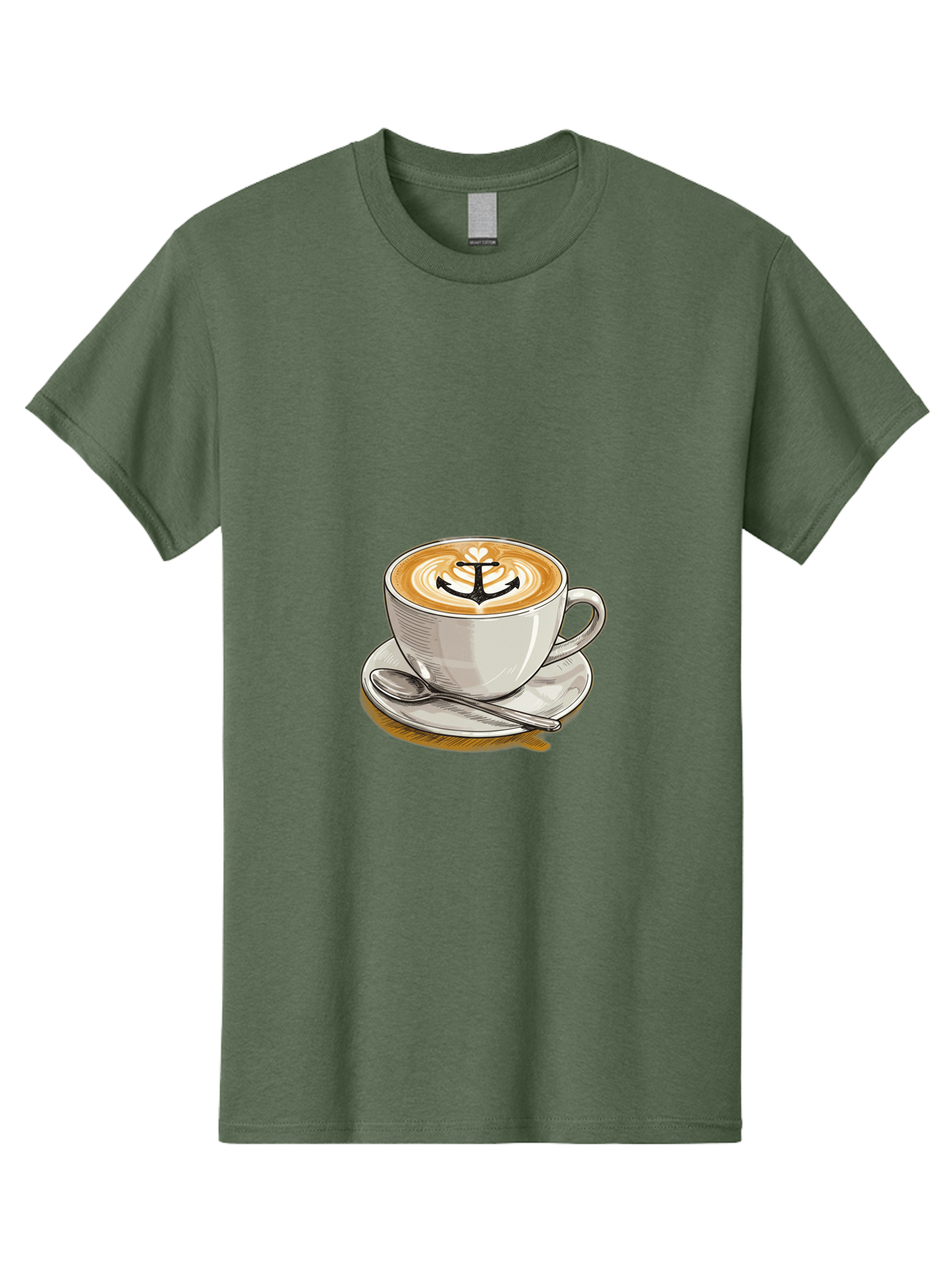 Anchor-Coffee Men'S Graphic Tee, 100% Cotton, Comfortable Casual Summer Wear, Machine Washable, Latte Art, Coffee Cup, Coffee Design, Anchor Symbol, Coffee Culture, Artistic Coffee, Coffee Drink, Saucer And Spoon, Coffee Art Baa129