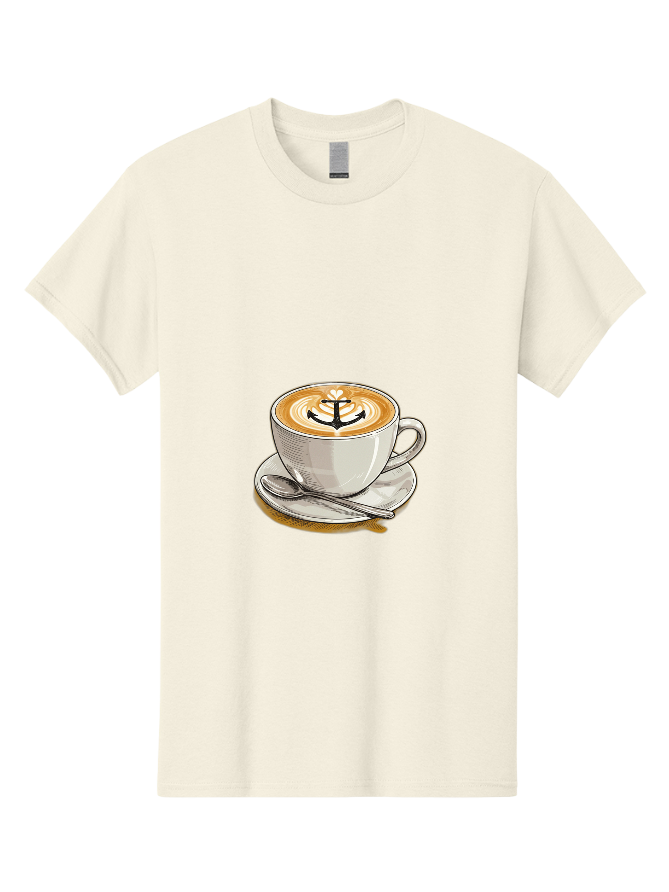Anchor-Coffee Men'S Graphic Tee, 100% Cotton, Comfortable Casual Summer Wear, Machine Washable, Latte Art, Coffee Cup, Coffee Design, Anchor Symbol, Coffee Culture, Artistic Coffee, Coffee Drink, Saucer And Spoon, Coffee Art Baa129