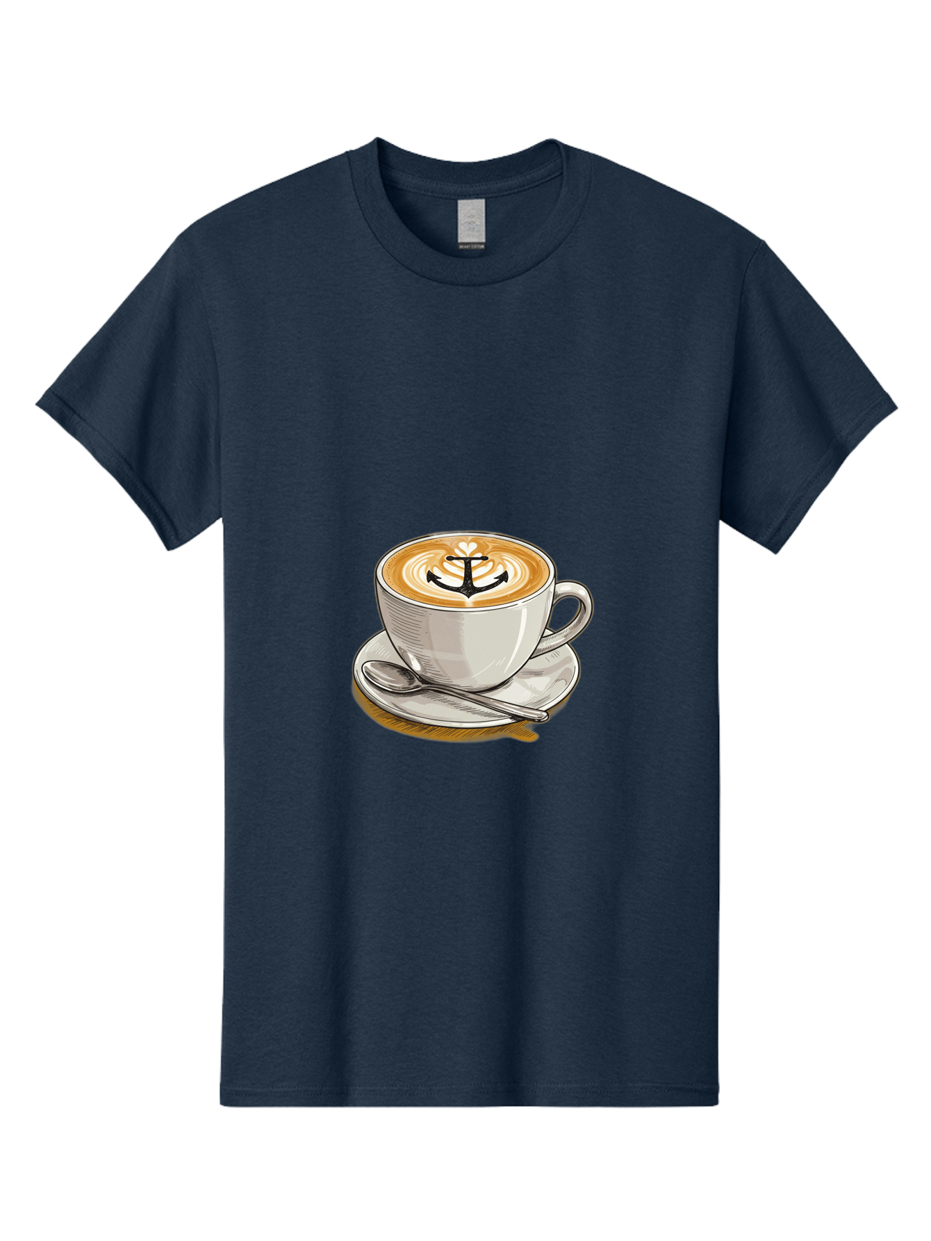 Anchor-Coffee Men'S Graphic Tee, 100% Cotton, Comfortable Casual Summer Wear, Machine Washable, Latte Art, Coffee Cup, Coffee Design, Anchor Symbol, Coffee Culture, Artistic Coffee, Coffee Drink, Saucer And Spoon, Coffee Art Baa129