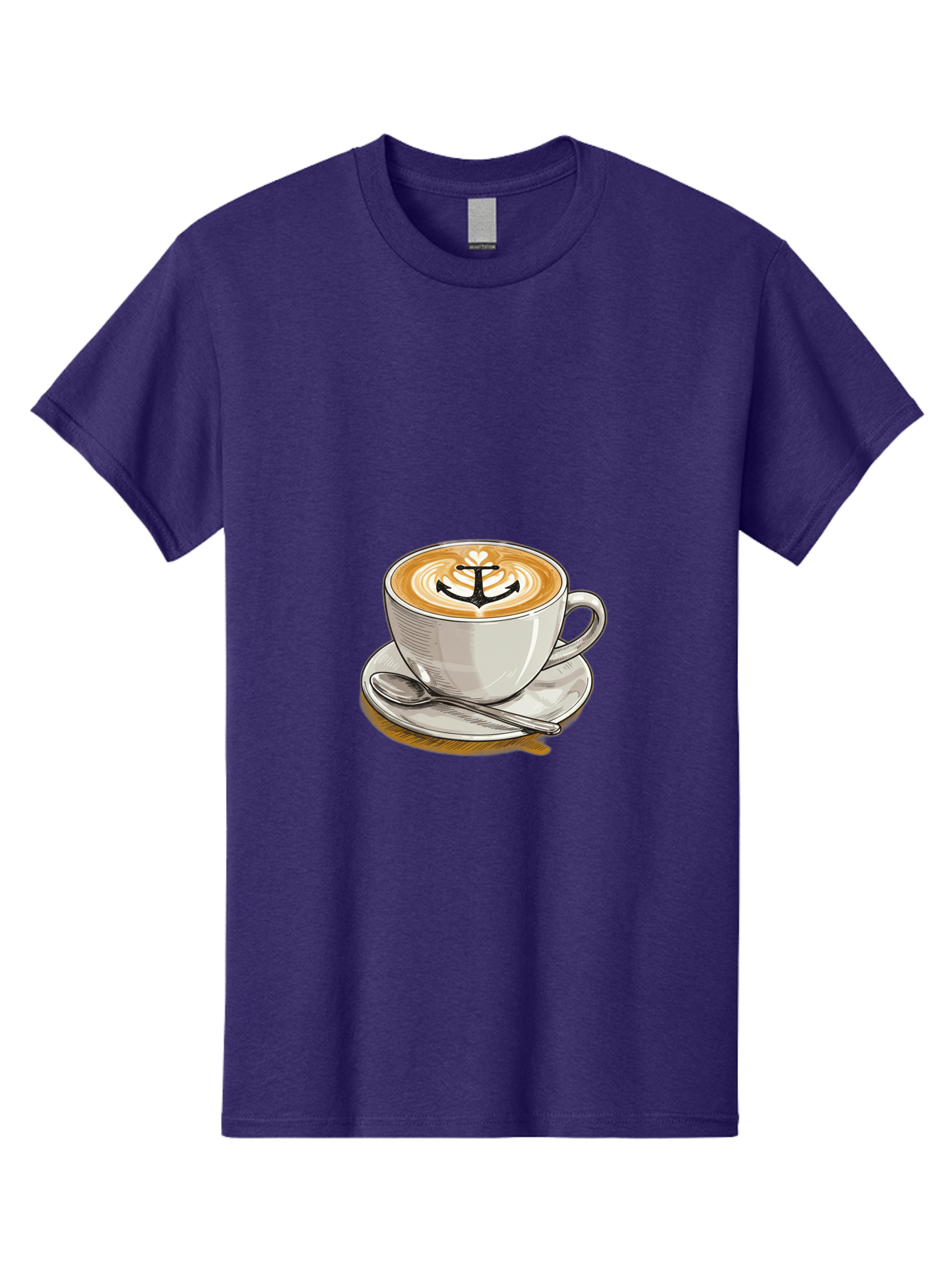 Anchor-Coffee Men'S Graphic Tee, 100% Cotton, Comfortable Casual Summer Wear, Machine Washable, Latte Art, Coffee Cup, Coffee Design, Anchor Symbol, Coffee Culture, Artistic Coffee, Coffee Drink, Saucer And Spoon, Coffee Art Baa129