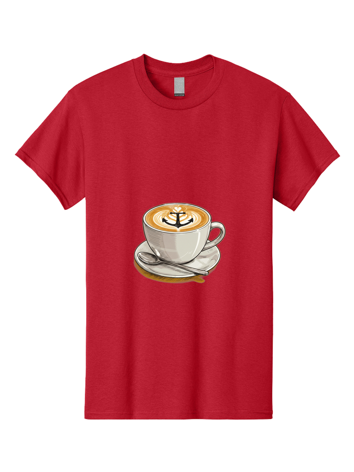 Anchor-Coffee Men'S Graphic Tee, 100% Cotton, Comfortable Casual Summer Wear, Machine Washable, Latte Art, Coffee Cup, Coffee Design, Anchor Symbol, Coffee Culture, Artistic Coffee, Coffee Drink, Saucer And Spoon, Coffee Art Baa129