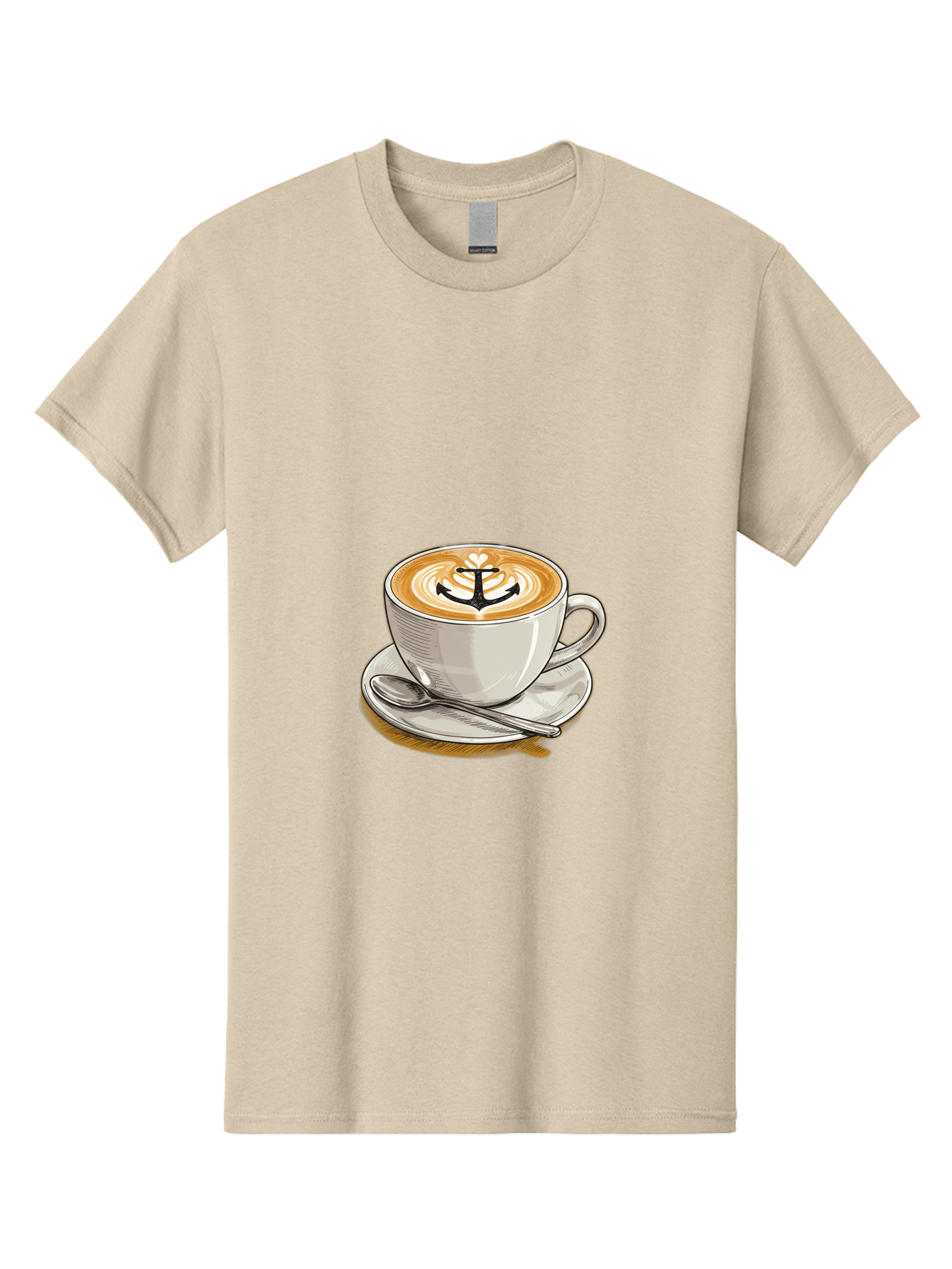 Anchor-Coffee Men'S Graphic Tee, 100% Cotton, Comfortable Casual Summer Wear, Machine Washable, Latte Art, Coffee Cup, Coffee Design, Anchor Symbol, Coffee Culture, Artistic Coffee, Coffee Drink, Saucer And Spoon, Coffee Art Baa129
