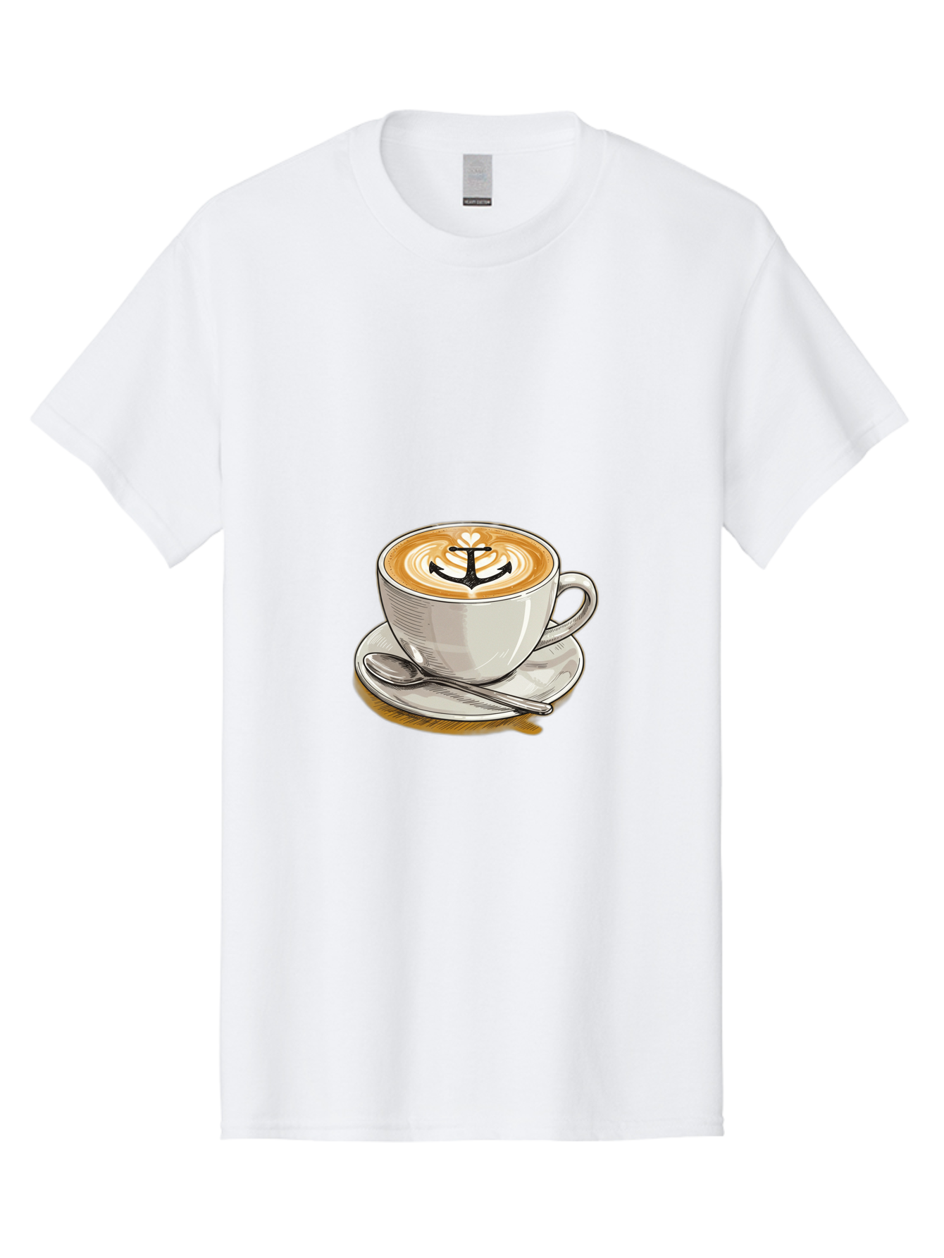 Anchor-Coffee Men'S Graphic Tee, 100% Cotton, Comfortable Casual Summer Wear, Machine Washable, Latte Art, Coffee Cup, Coffee Design, Anchor Symbol, Coffee Culture, Artistic Coffee, Coffee Drink, Saucer And Spoon, Coffee Art Baa129