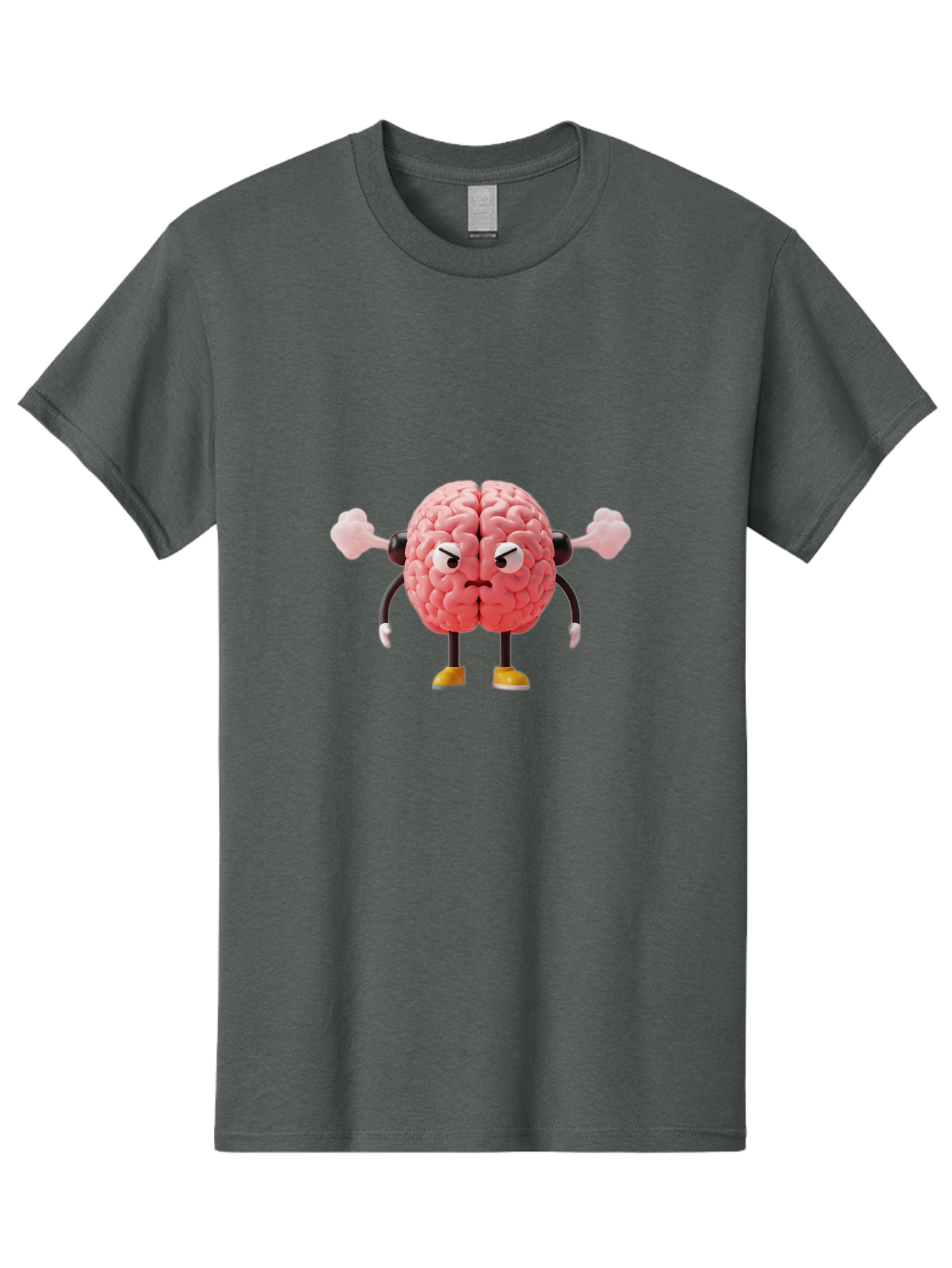 Angry-Brain-1 Men'S Graphic Tee, 100% Cotton, Comfortable Casual Summer Wear, Machine Washable, Angry Brain Character, Flexing Arms, Strong Brain, Cartoon Brain, Humorous Illustration, Brain With Attitude, Funny Brain Character, Baa130