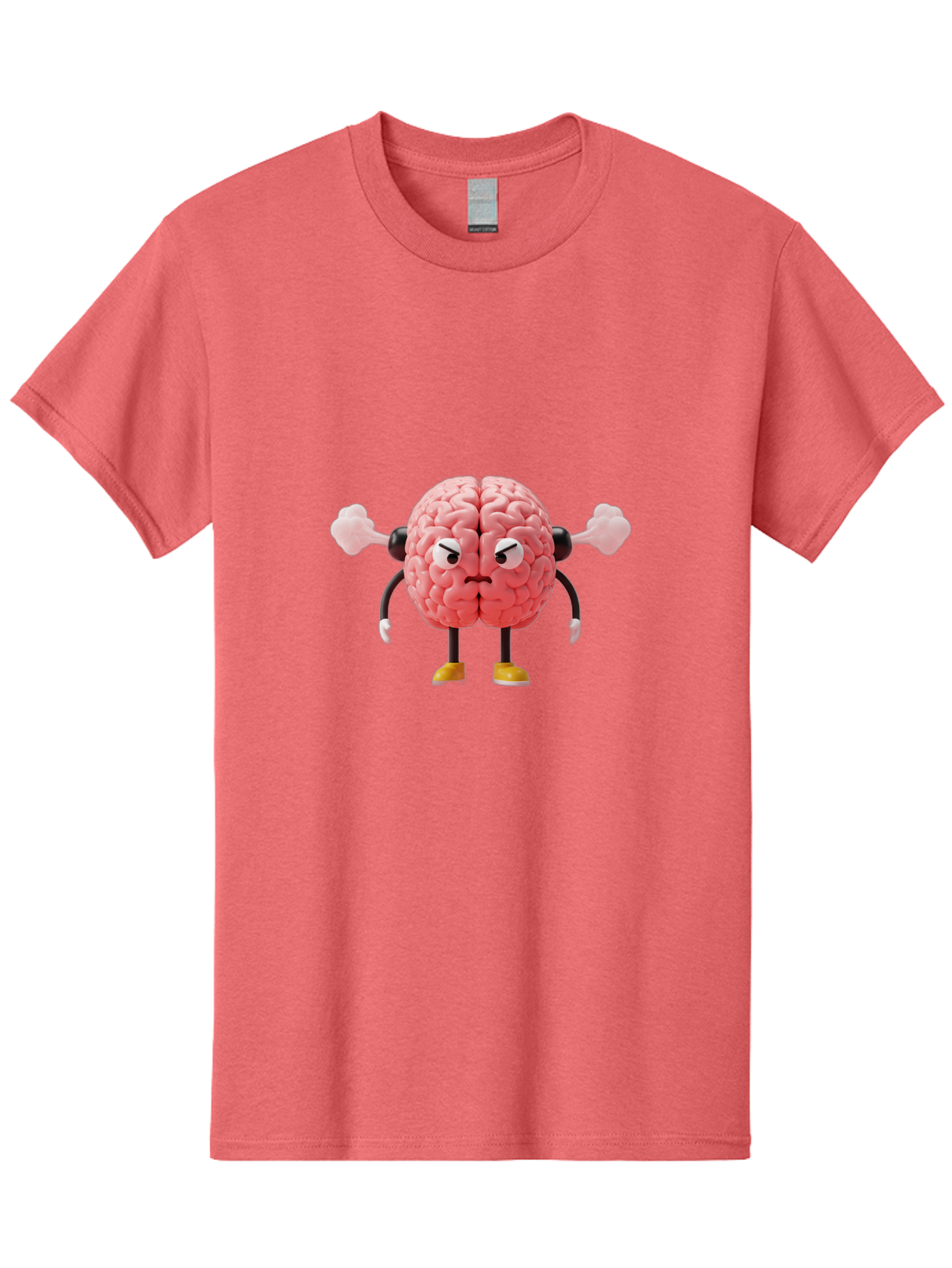 Angry-Brain-1 Men'S Graphic Tee, 100% Cotton, Comfortable Casual Summer Wear, Machine Washable, Angry Brain Character, Flexing Arms, Strong Brain, Cartoon Brain, Humorous Illustration, Brain With Attitude, Funny Brain Character, Baa130