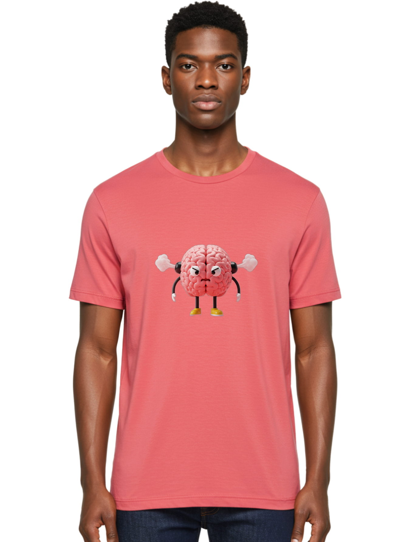 Angry-Brain-1 Men'S Graphic Tee, 100% Cotton, Comfortable Casual Summer Wear, Machine Washable, Angry Brain Character, Flexing Arms, Strong Brain, Cartoon Brain, Humorous Illustration, Brain With Attitude, Funny Brain Character, Baa130