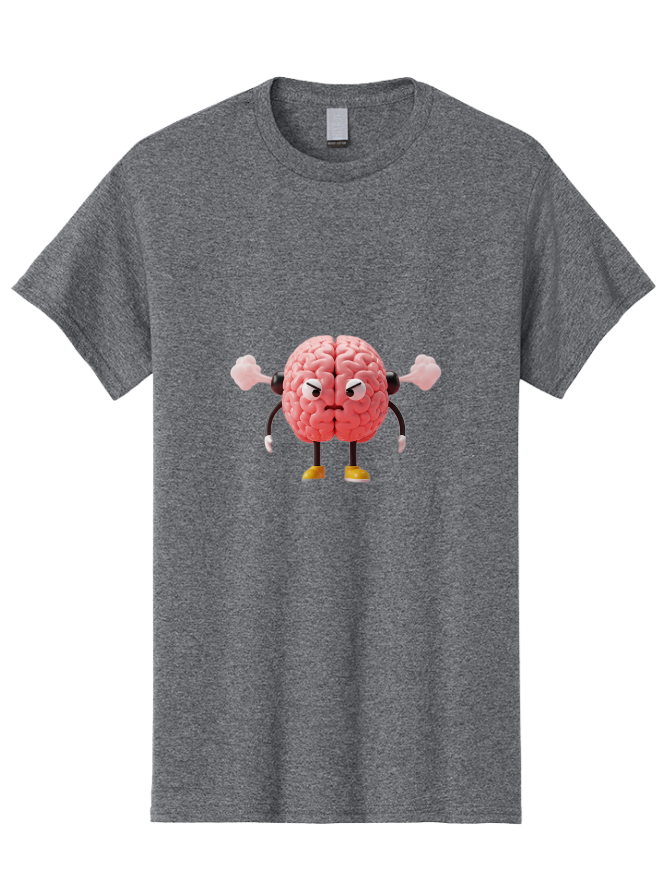 Angry-Brain-1 Men'S Graphic Tee, 100% Cotton, Comfortable Casual Summer Wear, Machine Washable, Angry Brain Character, Flexing Arms, Strong Brain, Cartoon Brain, Humorous Illustration, Brain With Attitude, Funny Brain Character, Baa130