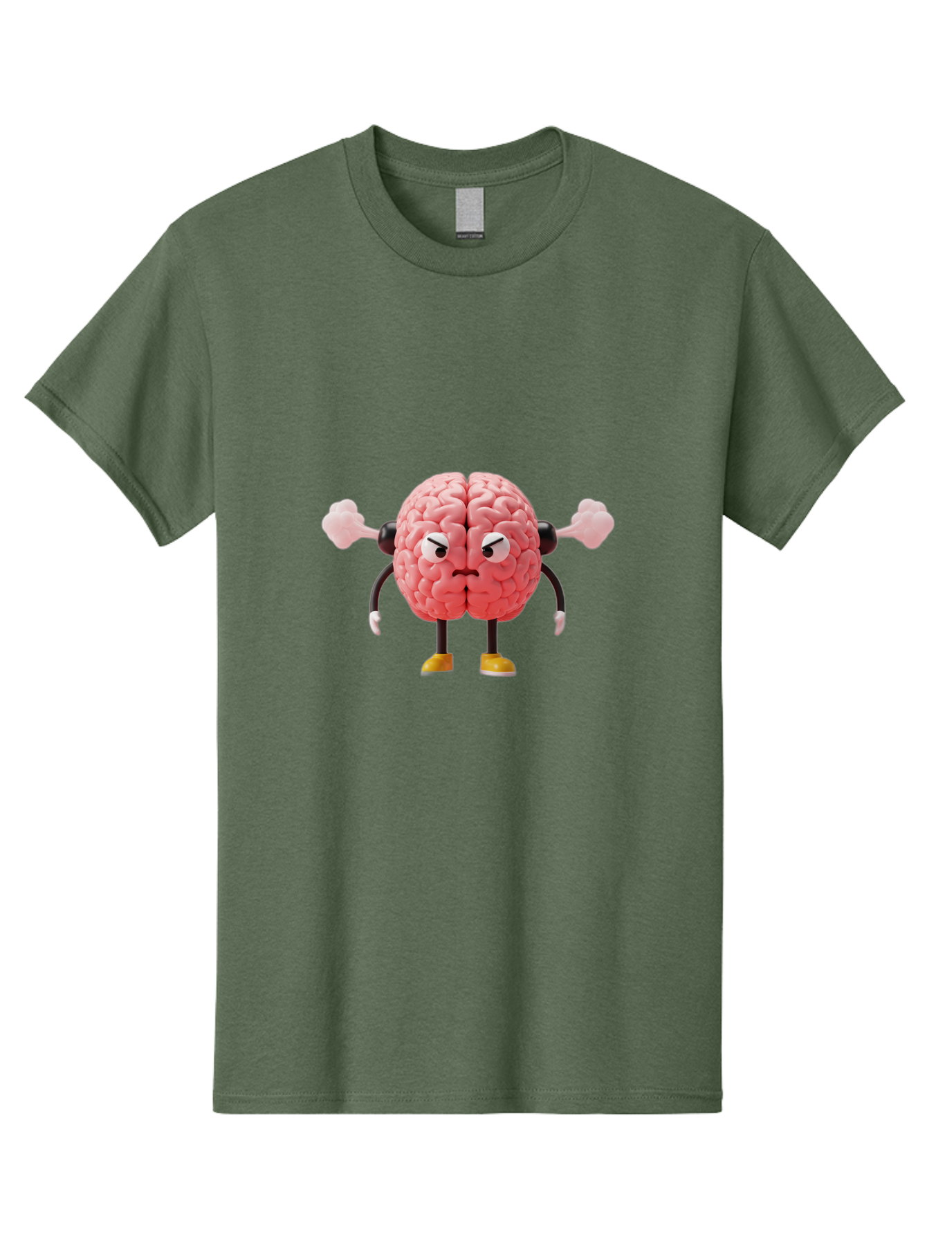 Angry-Brain-1 Men'S Graphic Tee, 100% Cotton, Comfortable Casual Summer Wear, Machine Washable, Angry Brain Character, Flexing Arms, Strong Brain, Cartoon Brain, Humorous Illustration, Brain With Attitude, Funny Brain Character, Baa130
