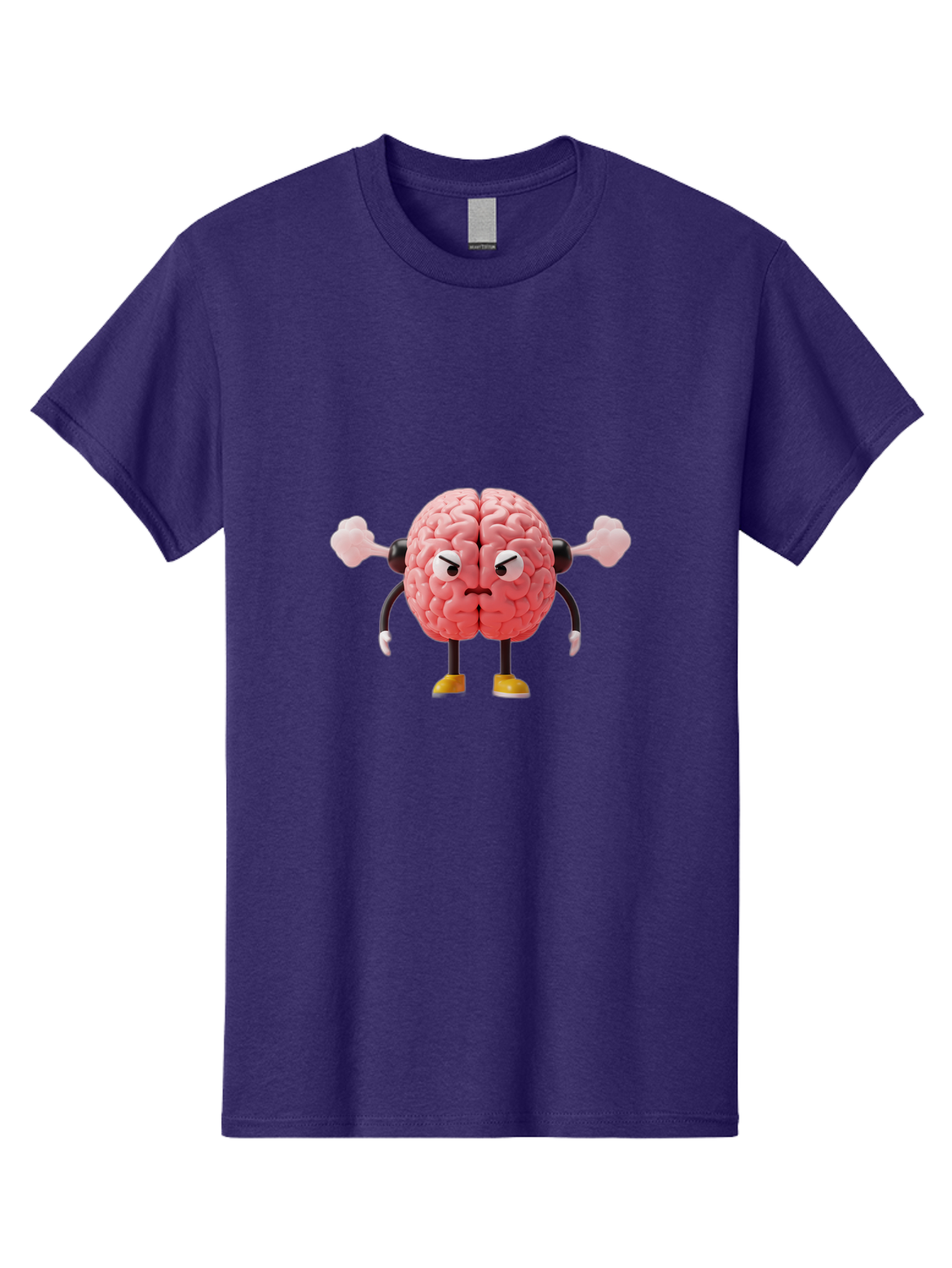 Angry-Brain-1 Men'S Graphic Tee, 100% Cotton, Comfortable Casual Summer Wear, Machine Washable, Angry Brain Character, Flexing Arms, Strong Brain, Cartoon Brain, Humorous Illustration, Brain With Attitude, Funny Brain Character, Baa130