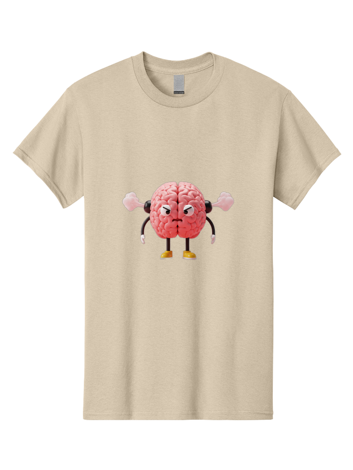 Angry-Brain-1 Men'S Graphic Tee, 100% Cotton, Comfortable Casual Summer Wear, Machine Washable, Angry Brain Character, Flexing Arms, Strong Brain, Cartoon Brain, Humorous Illustration, Brain With Attitude, Funny Brain Character, Baa130