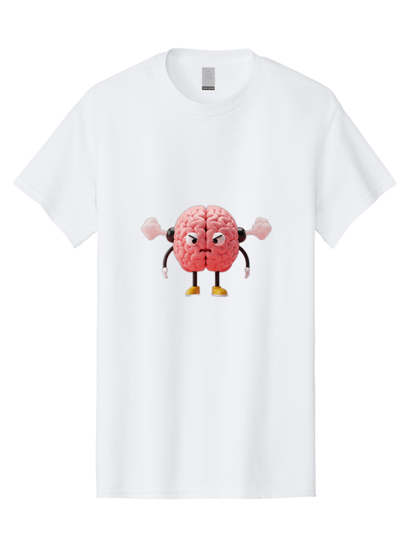 Angry-Brain-1 Men'S Graphic Tee, 100% Cotton, Comfortable Casual Summer Wear, Machine Washable, Angry Brain Character, Flexing Arms, Strong Brain, Cartoon Brain, Humorous Illustration, Brain With Attitude, Funny Brain Character, Baa130