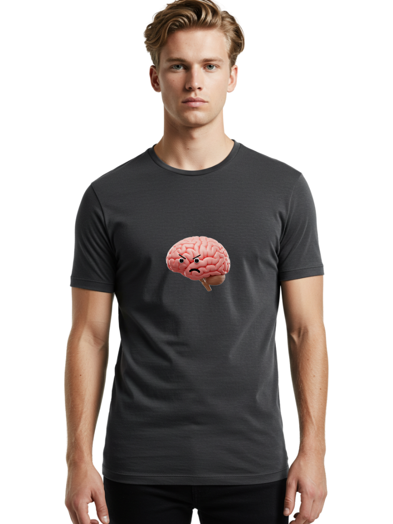 Angry-Brain Men'S Graphic Tee, 100% Cotton, Comfortable Casual Summer Wear, Machine Washable, Human Brain With Angry Face, Negative Emotions, Frustration, Cognitive Overload, Neuroscience, Mental Health, Brain Function, Emotional Intelligence Baa132