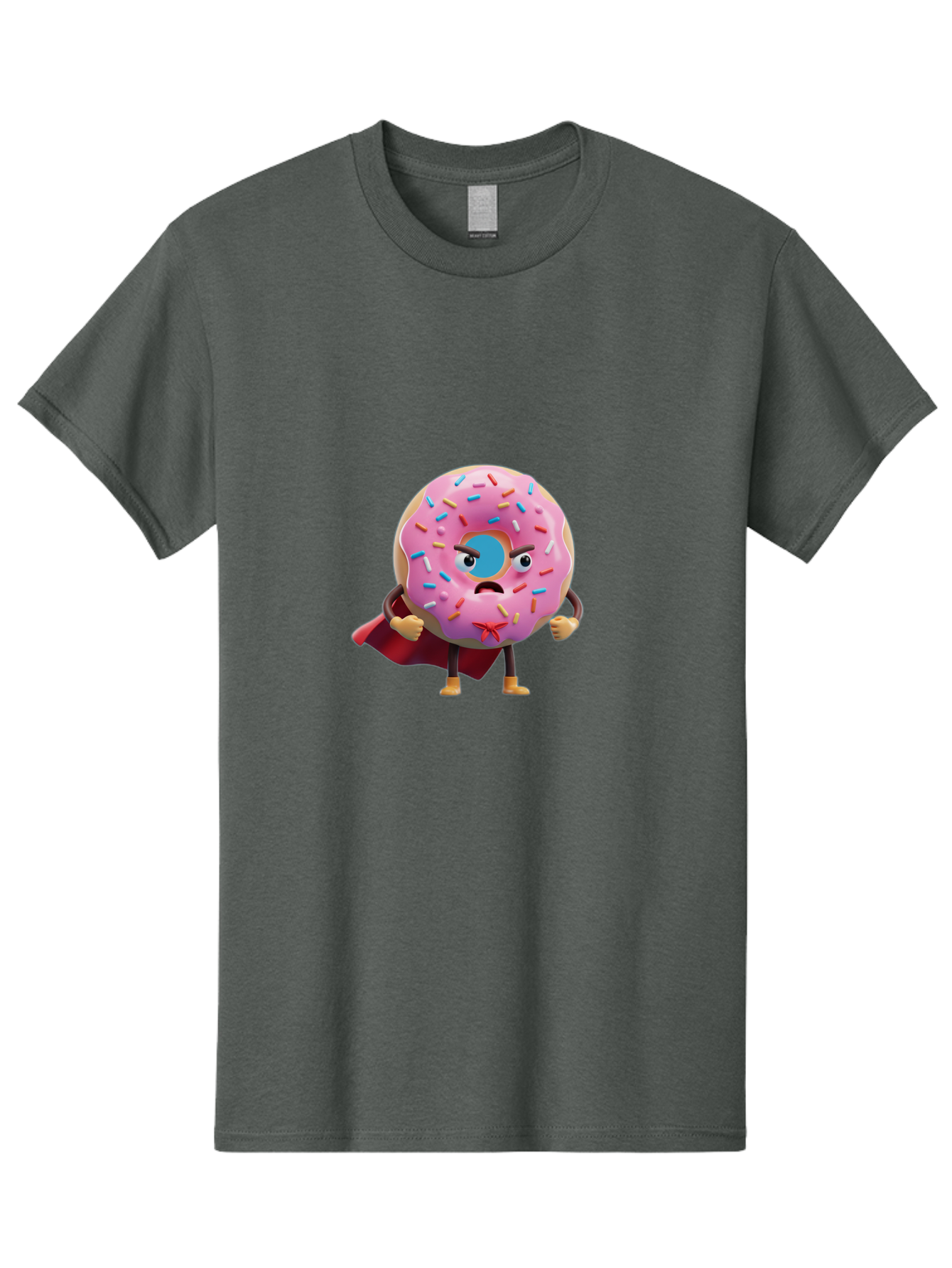 Angry-Donut-Superhero Men'S Graphic Tee, 100% Cotton, Comfortable Casual Summer Wear, Machine Washable, Pink Frosted Donut With Sprinkles, Angry Face, Superhero Cape, Funny Character, Comical Expression, Sweet Treat, Cartoon Character Baa133