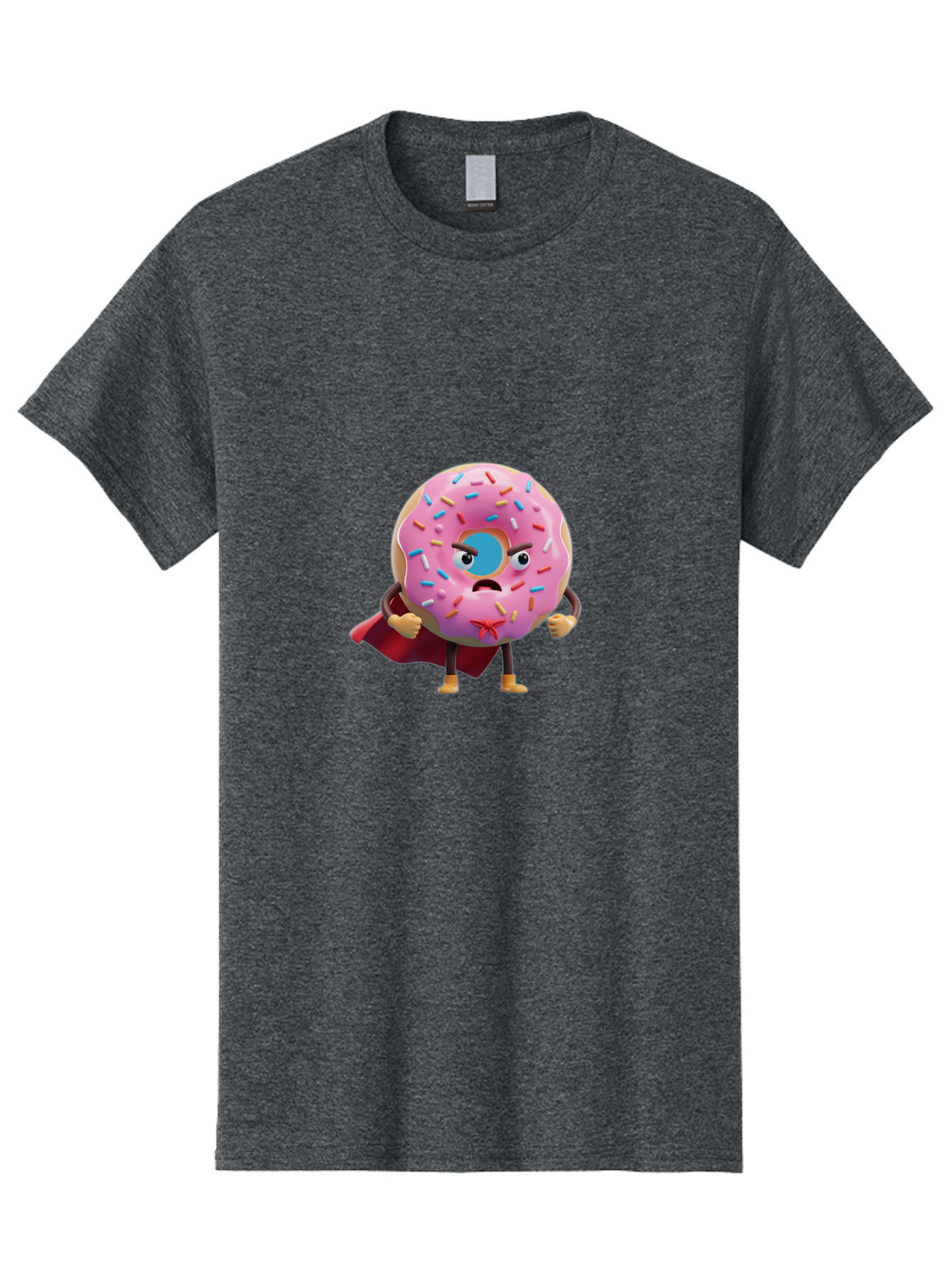 Angry-Donut-Superhero Men'S Graphic Tee, 100% Cotton, Comfortable Casual Summer Wear, Machine Washable, Pink Frosted Donut With Sprinkles, Angry Face, Superhero Cape, Funny Character, Comical Expression, Sweet Treat, Cartoon Character Baa133