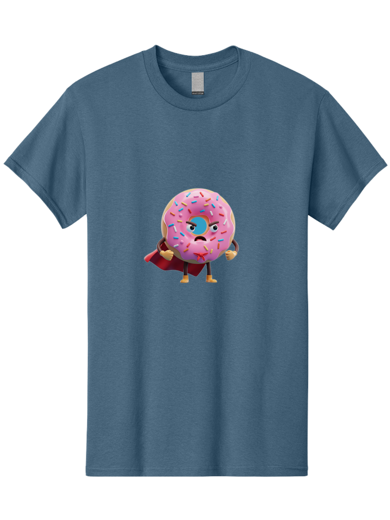 Angry-Donut-Superhero Men'S Graphic Tee, 100% Cotton, Comfortable Casual Summer Wear, Machine Washable, Pink Frosted Donut With Sprinkles, Angry Face, Superhero Cape, Funny Character, Comical Expression, Sweet Treat, Cartoon Character Baa133