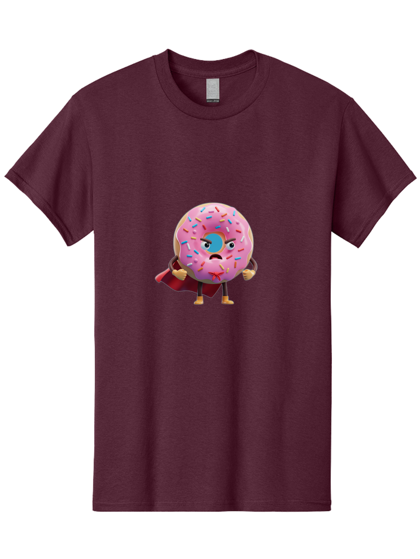 Angry-Donut-Superhero Men'S Graphic Tee, 100% Cotton, Comfortable Casual Summer Wear, Machine Washable, Pink Frosted Donut With Sprinkles, Angry Face, Superhero Cape, Funny Character, Comical Expression, Sweet Treat, Cartoon Character Baa133