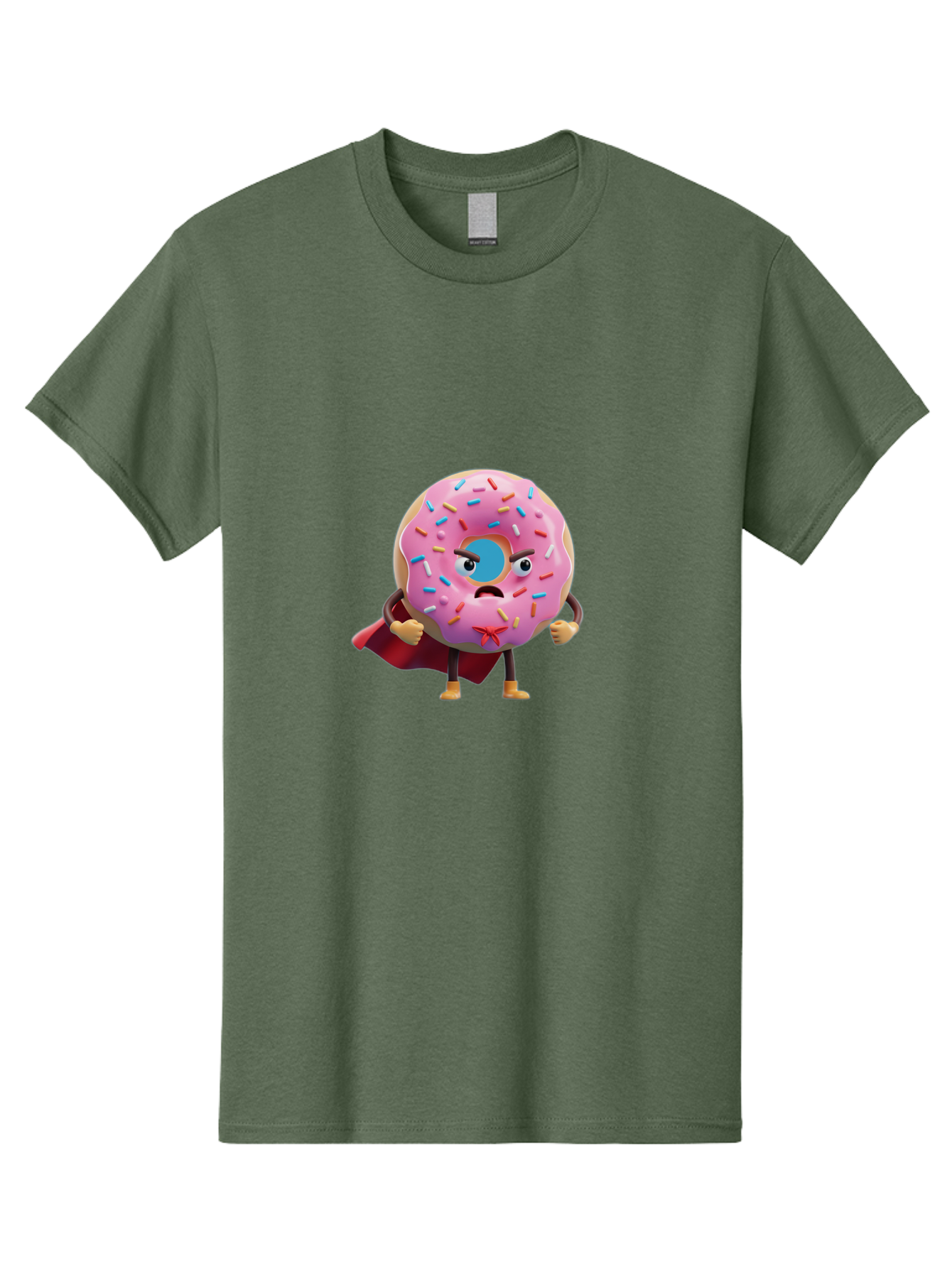 Angry-Donut-Superhero Men'S Graphic Tee, 100% Cotton, Comfortable Casual Summer Wear, Machine Washable, Pink Frosted Donut With Sprinkles, Angry Face, Superhero Cape, Funny Character, Comical Expression, Sweet Treat, Cartoon Character Baa133