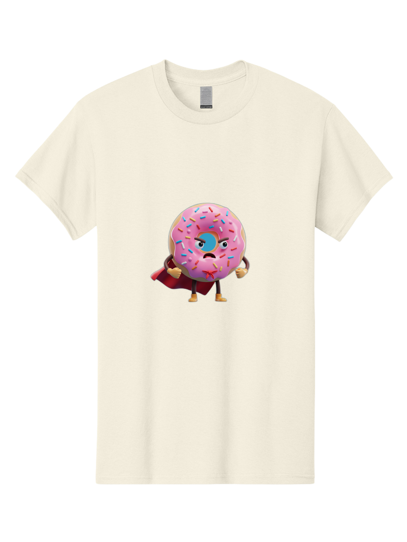 Angry-Donut-Superhero Men'S Graphic Tee, 100% Cotton, Comfortable Casual Summer Wear, Machine Washable, Pink Frosted Donut With Sprinkles, Angry Face, Superhero Cape, Funny Character, Comical Expression, Sweet Treat, Cartoon Character Baa133