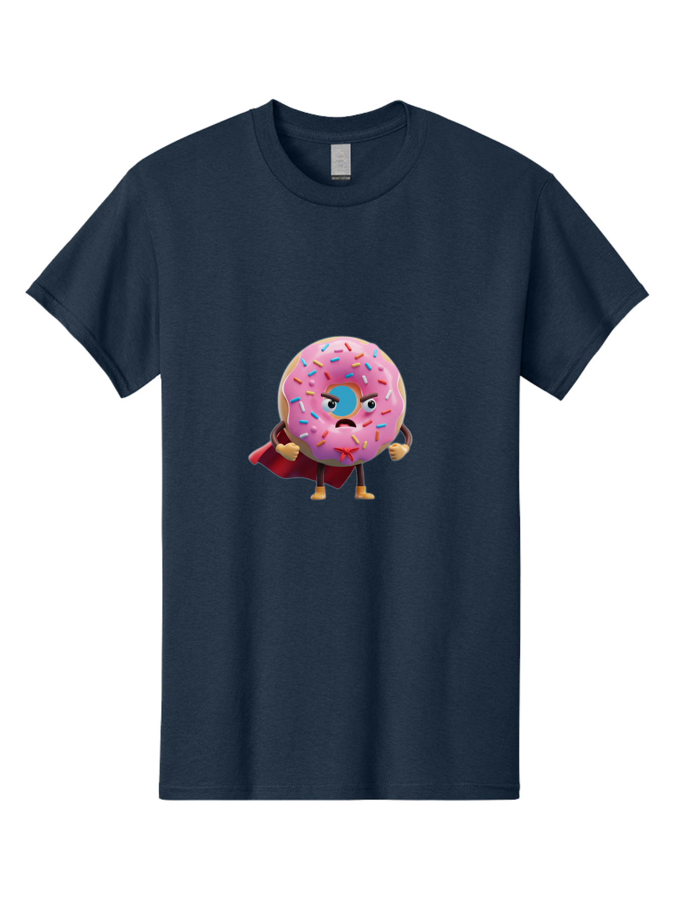 Angry-Donut-Superhero Men'S Graphic Tee, 100% Cotton, Comfortable Casual Summer Wear, Machine Washable, Pink Frosted Donut With Sprinkles, Angry Face, Superhero Cape, Funny Character, Comical Expression, Sweet Treat, Cartoon Character Baa133