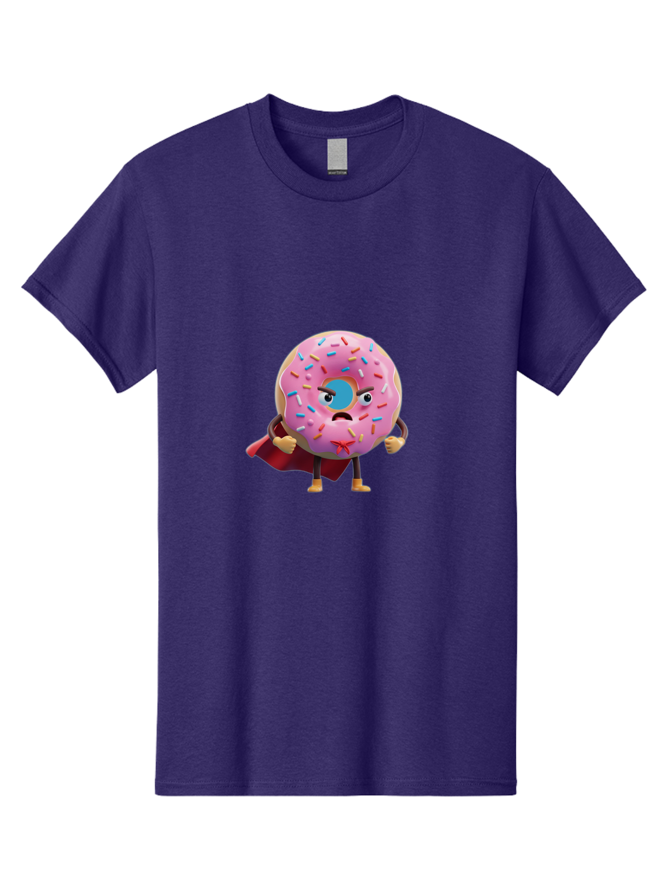 Angry-Donut-Superhero Men'S Graphic Tee, 100% Cotton, Comfortable Casual Summer Wear, Machine Washable, Pink Frosted Donut With Sprinkles, Angry Face, Superhero Cape, Funny Character, Comical Expression, Sweet Treat, Cartoon Character Baa133