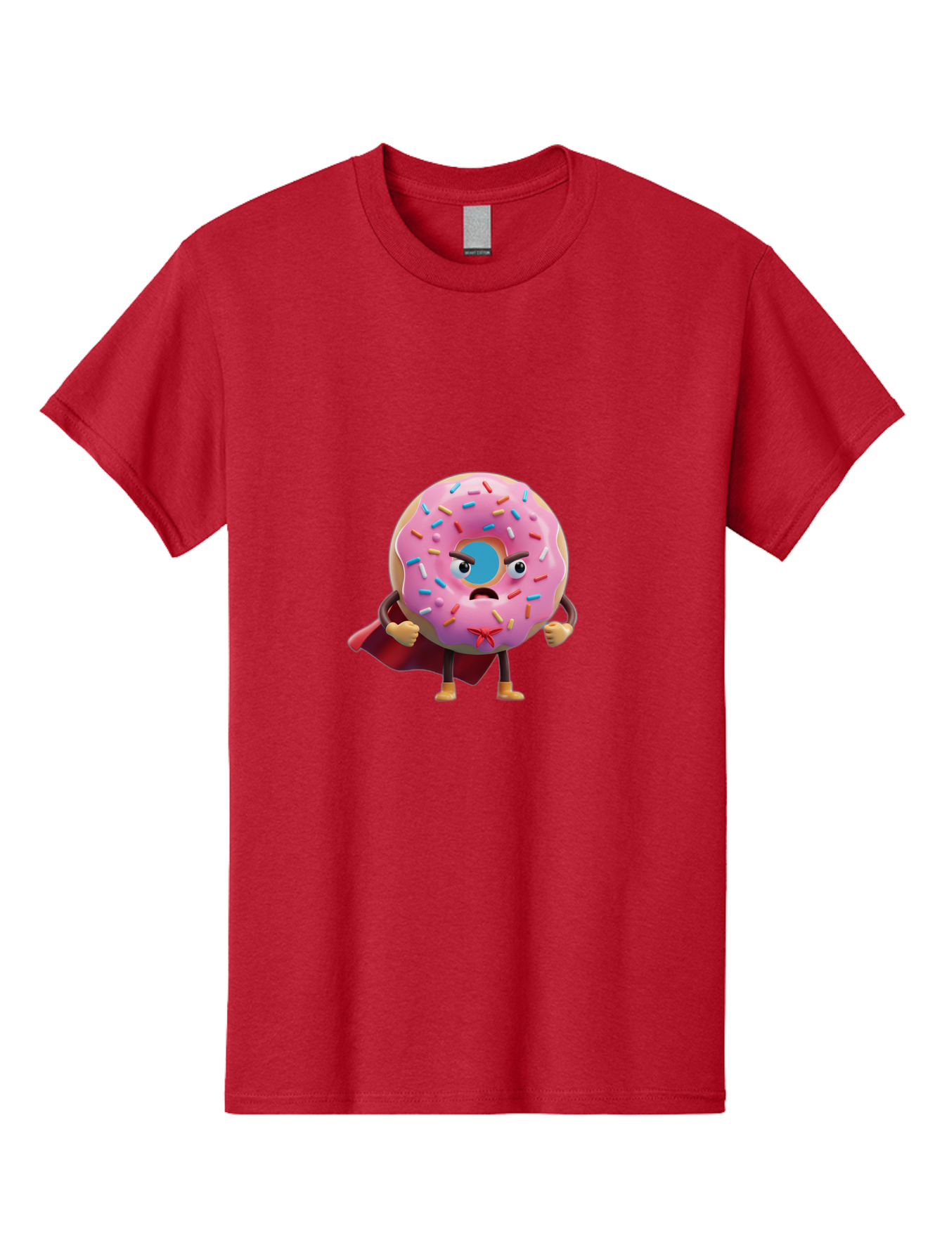 Angry-Donut-Superhero Men'S Graphic Tee, 100% Cotton, Comfortable Casual Summer Wear, Machine Washable, Pink Frosted Donut With Sprinkles, Angry Face, Superhero Cape, Funny Character, Comical Expression, Sweet Treat, Cartoon Character Baa133