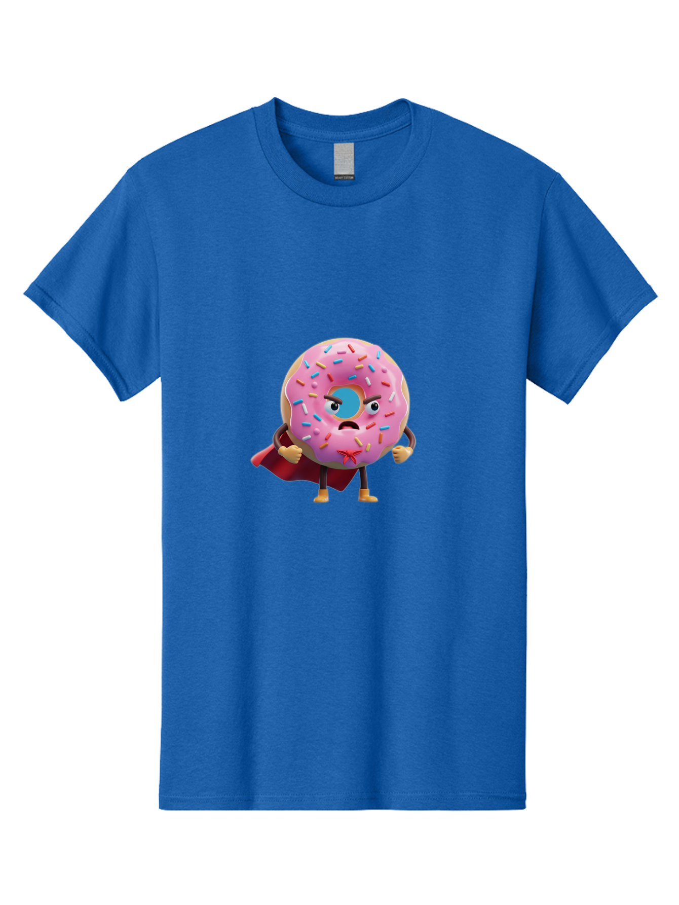 Angry-Donut-Superhero Men'S Graphic Tee, 100% Cotton, Comfortable Casual Summer Wear, Machine Washable, Pink Frosted Donut With Sprinkles, Angry Face, Superhero Cape, Funny Character, Comical Expression, Sweet Treat, Cartoon Character Baa133