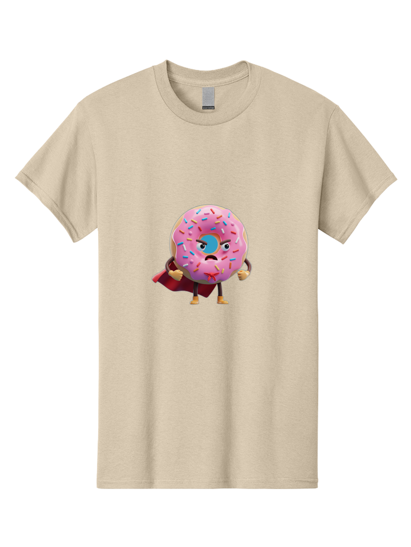 Angry-Donut-Superhero Men'S Graphic Tee, 100% Cotton, Comfortable Casual Summer Wear, Machine Washable, Pink Frosted Donut With Sprinkles, Angry Face, Superhero Cape, Funny Character, Comical Expression, Sweet Treat, Cartoon Character Baa133