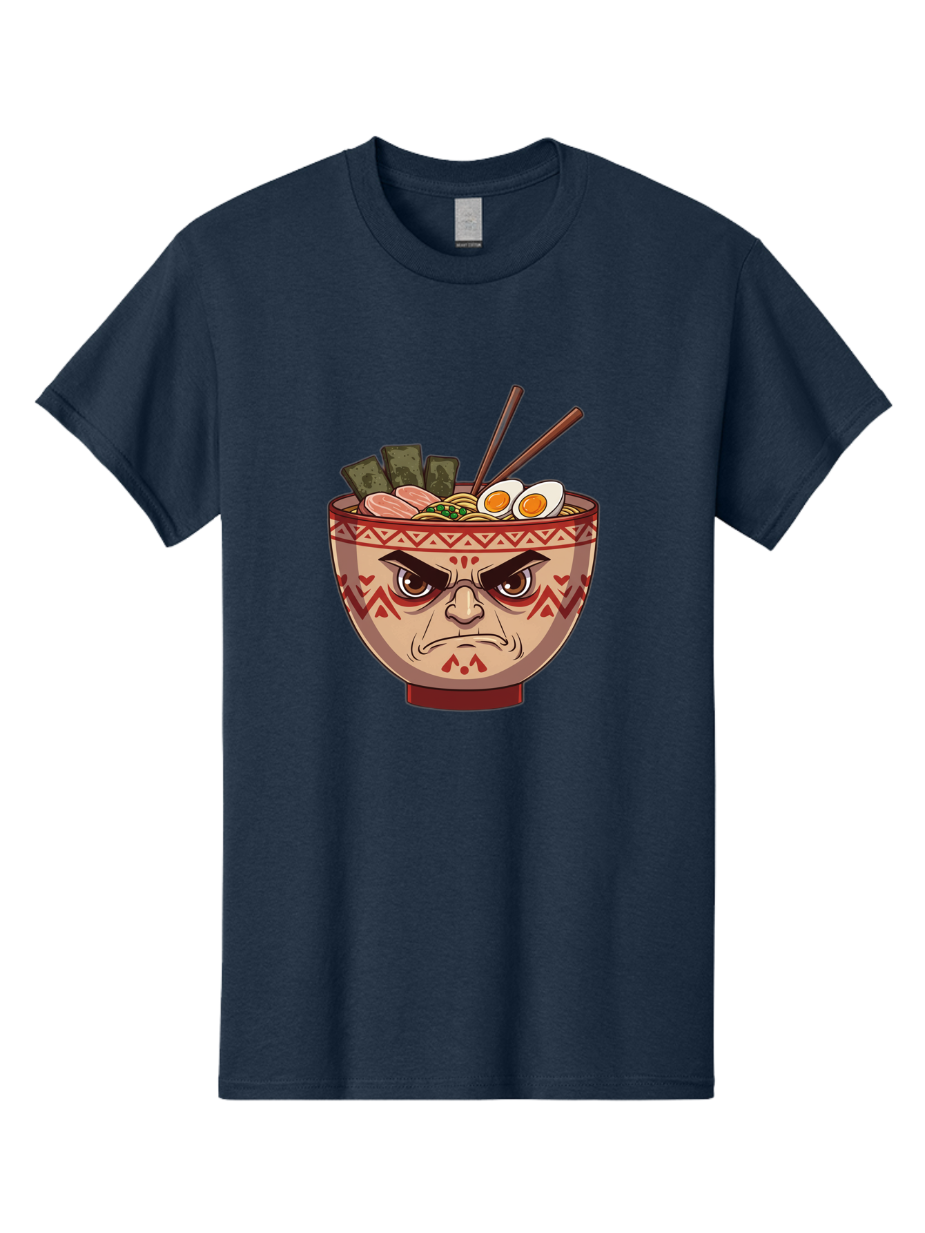 Angry-Ramen Men'S Graphic Tee, 100% Cotton, Comfortable Casual Summer Wear, Machine Washable, Angry Ramen Bowl, Angry Face, Ramen Noodles, Boiled Egg, Seaweed, Chopsticks, Kawaii, Cartoon Character, Ramen Toppings, Angry Eyes Baa134
