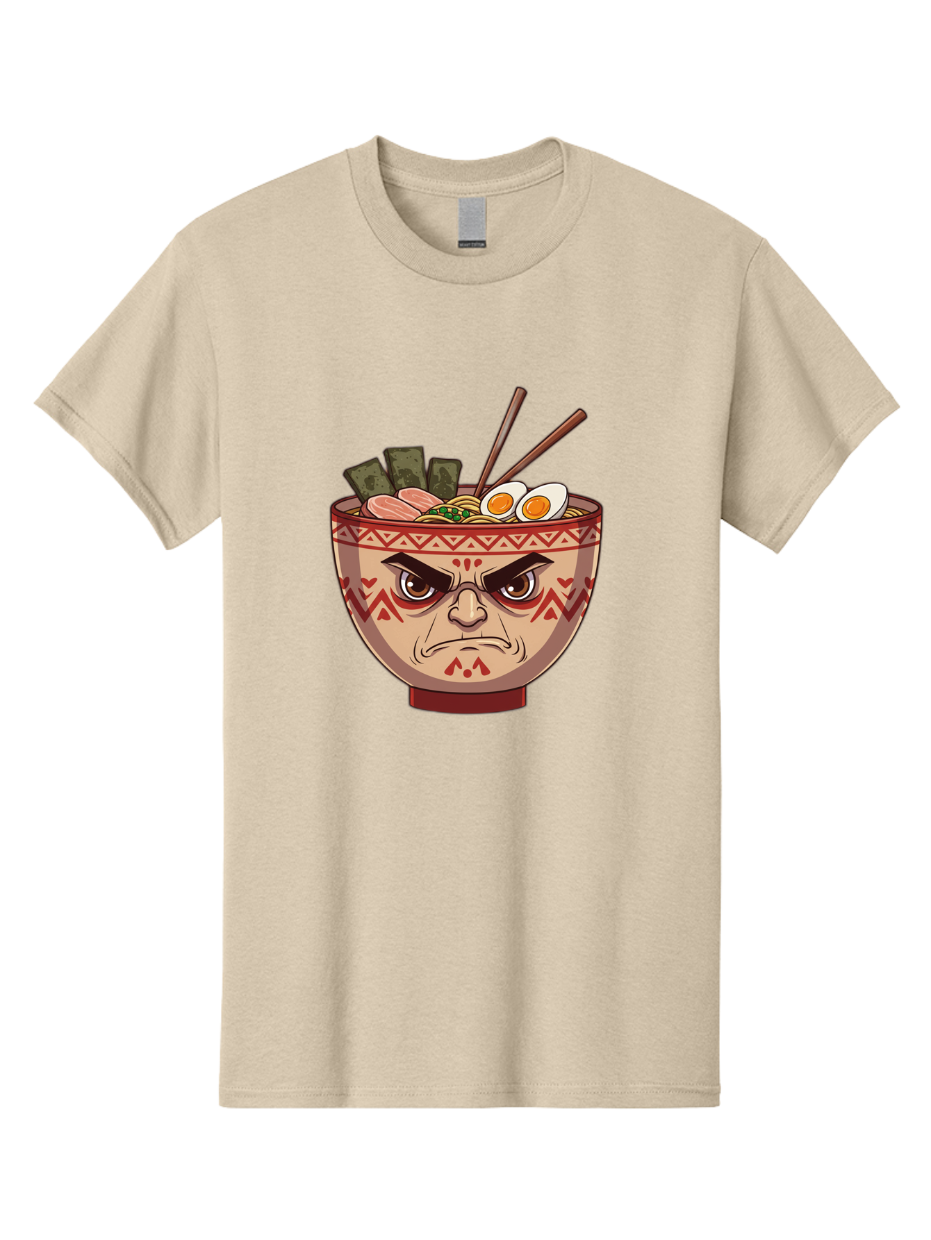 Angry-Ramen Men'S Graphic Tee, 100% Cotton, Comfortable Casual Summer Wear, Machine Washable, Angry Ramen Bowl, Angry Face, Ramen Noodles, Boiled Egg, Seaweed, Chopsticks, Kawaii, Cartoon Character, Ramen Toppings, Angry Eyes Baa134