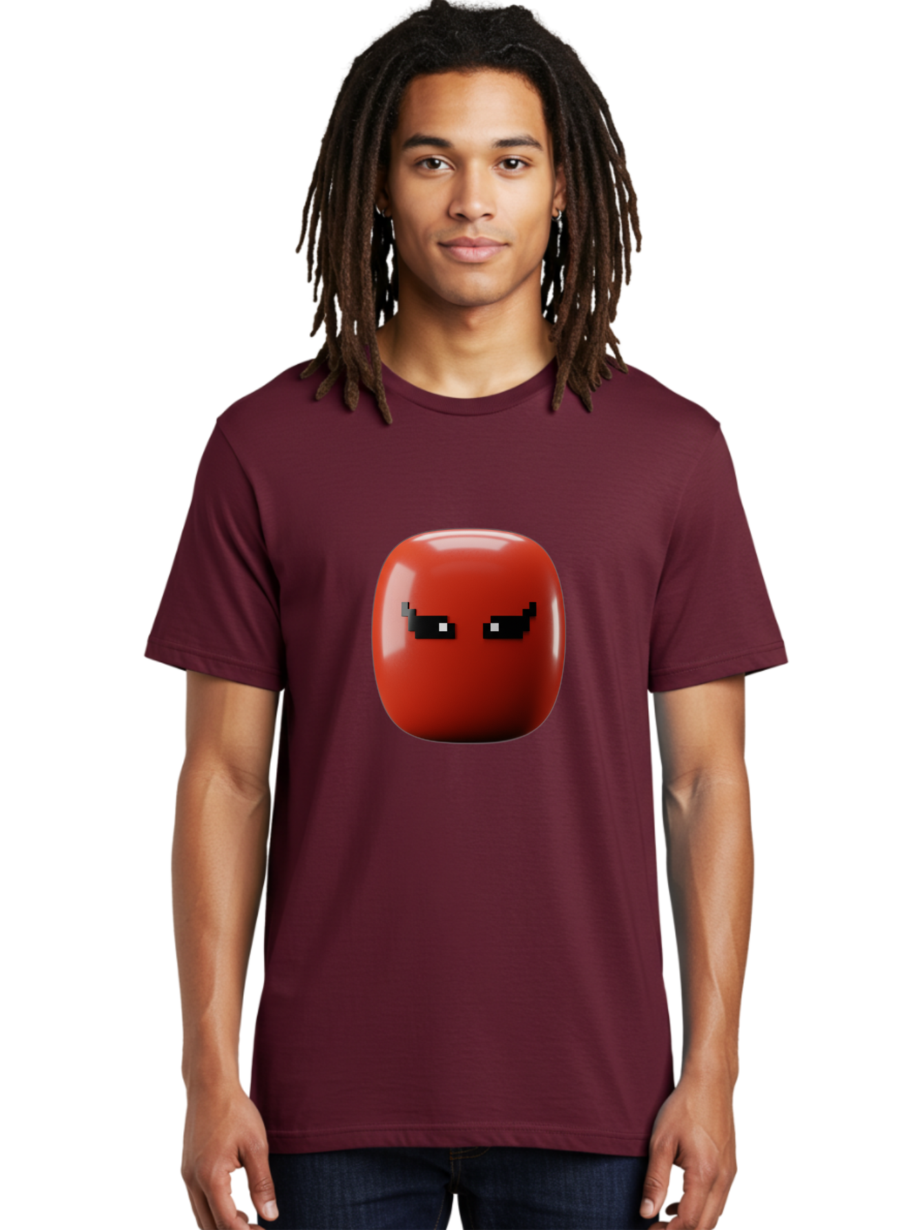 Angry-Tomato Men'S Graphic Tee, 100% Cotton, Comfortable Casual Summer Wear, Machine Washable, Angry Face, Pixel Art Style, Digital Illustration, Red Tomato, Emotive Expression, Playful Design, Cartoon Character Baa135