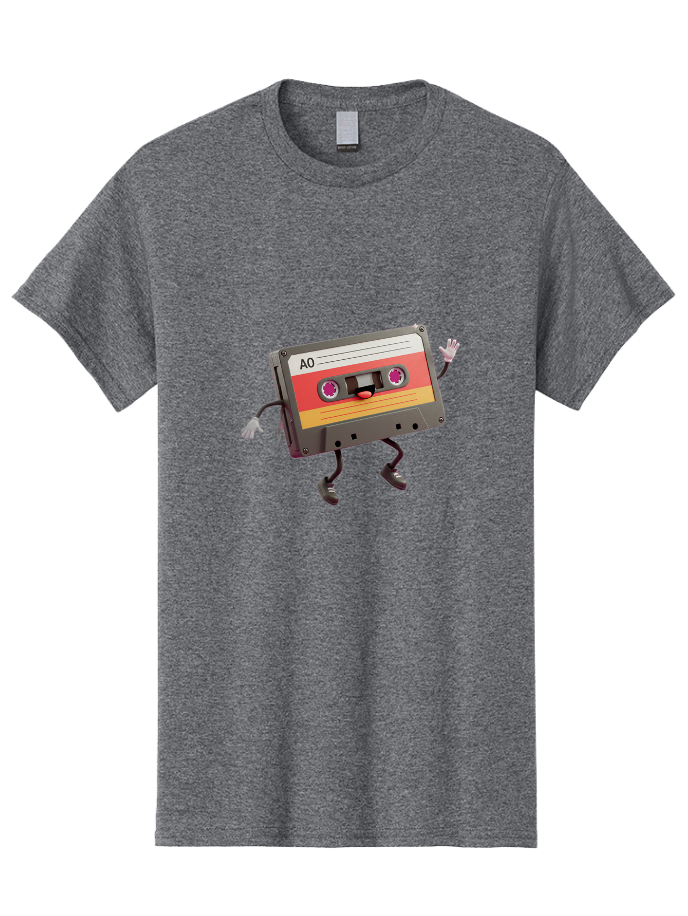 Ao-Cassette Men'S Graphic Tee, 100% Cotton, Comfortable Casual Summer Wear, Machine Washable, Retro Cassette Tape, Character Design, Anthropomorphic Object, Music Nostalgia, Vintage Technology, 80S And 90S Memorabilia, Funky Illustration, Baa136