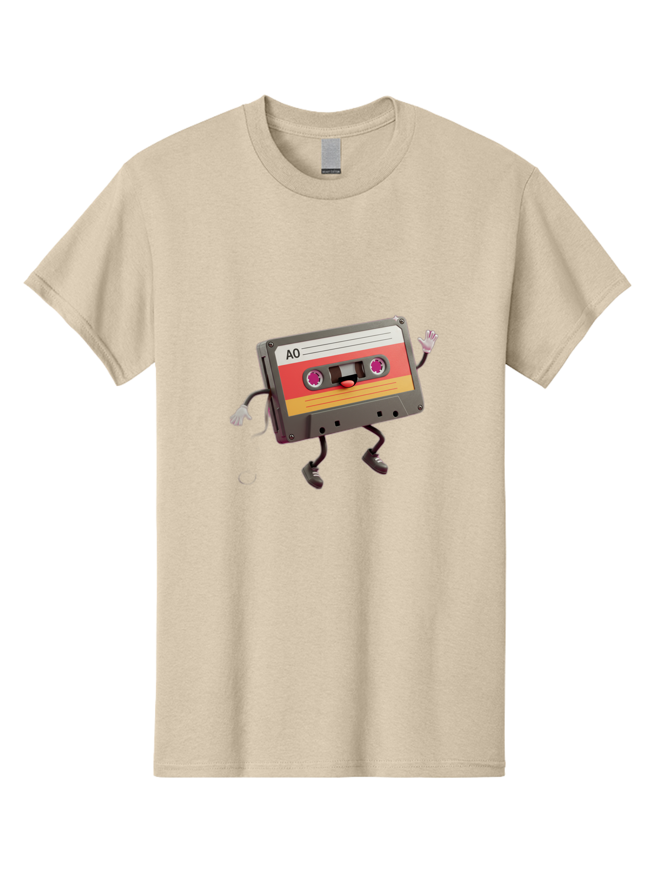 Ao-Cassette Men'S Graphic Tee, 100% Cotton, Comfortable Casual Summer Wear, Machine Washable, Retro Cassette Tape, Character Design, Anthropomorphic Object, Music Nostalgia, Vintage Technology, 80S And 90S Memorabilia, Funky Illustration, Baa136