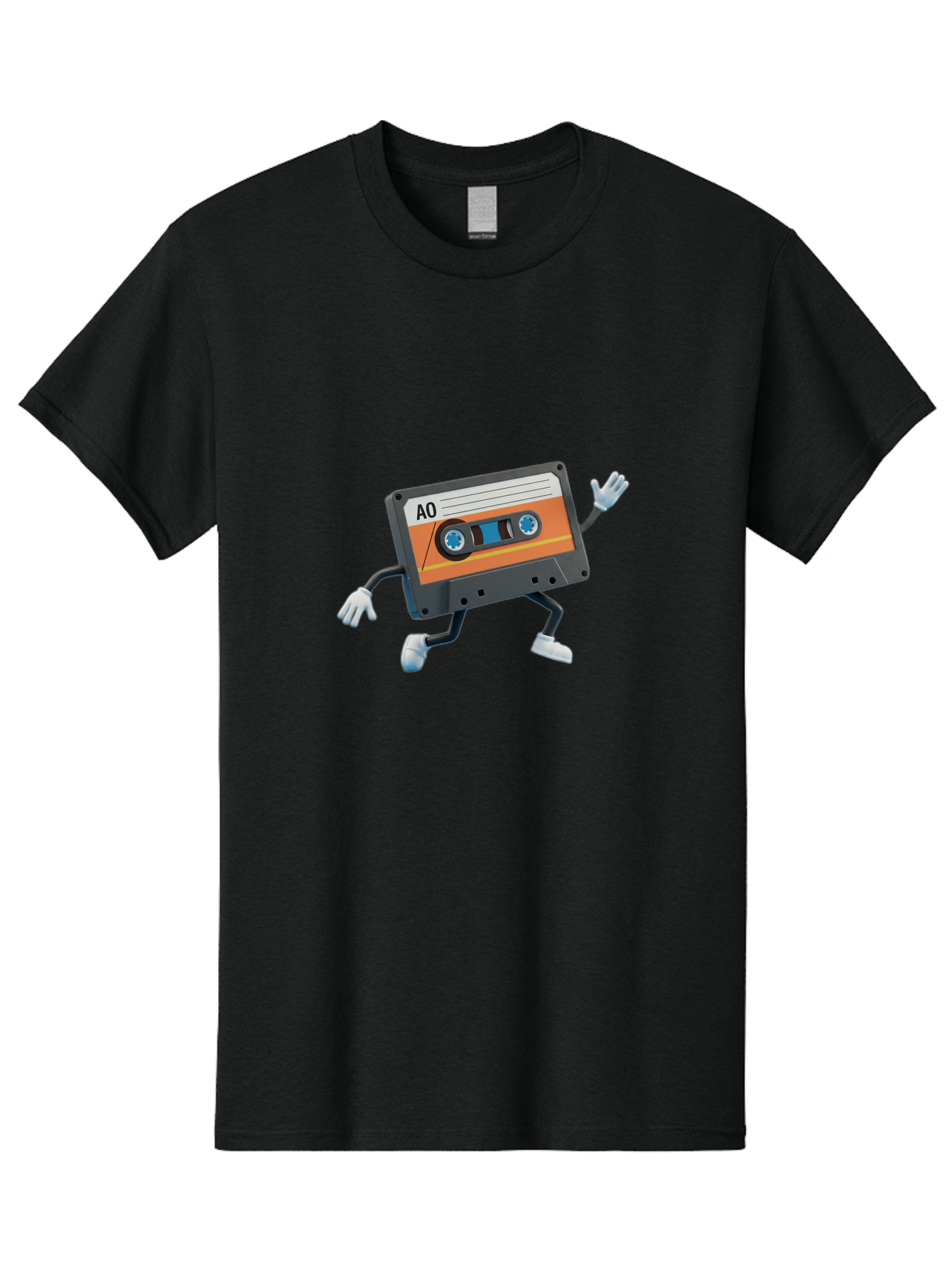Ao-Mixtape Men'S Graphic Tee, 100% Cotton, Comfortable Casual Summer Wear, Machine Washable, Cartoon Cassette Tape, Vintage Music, Retro Technology, Orange Label, Ao Label, Black Plastic, White Gloves, Dancing Cassette, Funny Character, Baa137