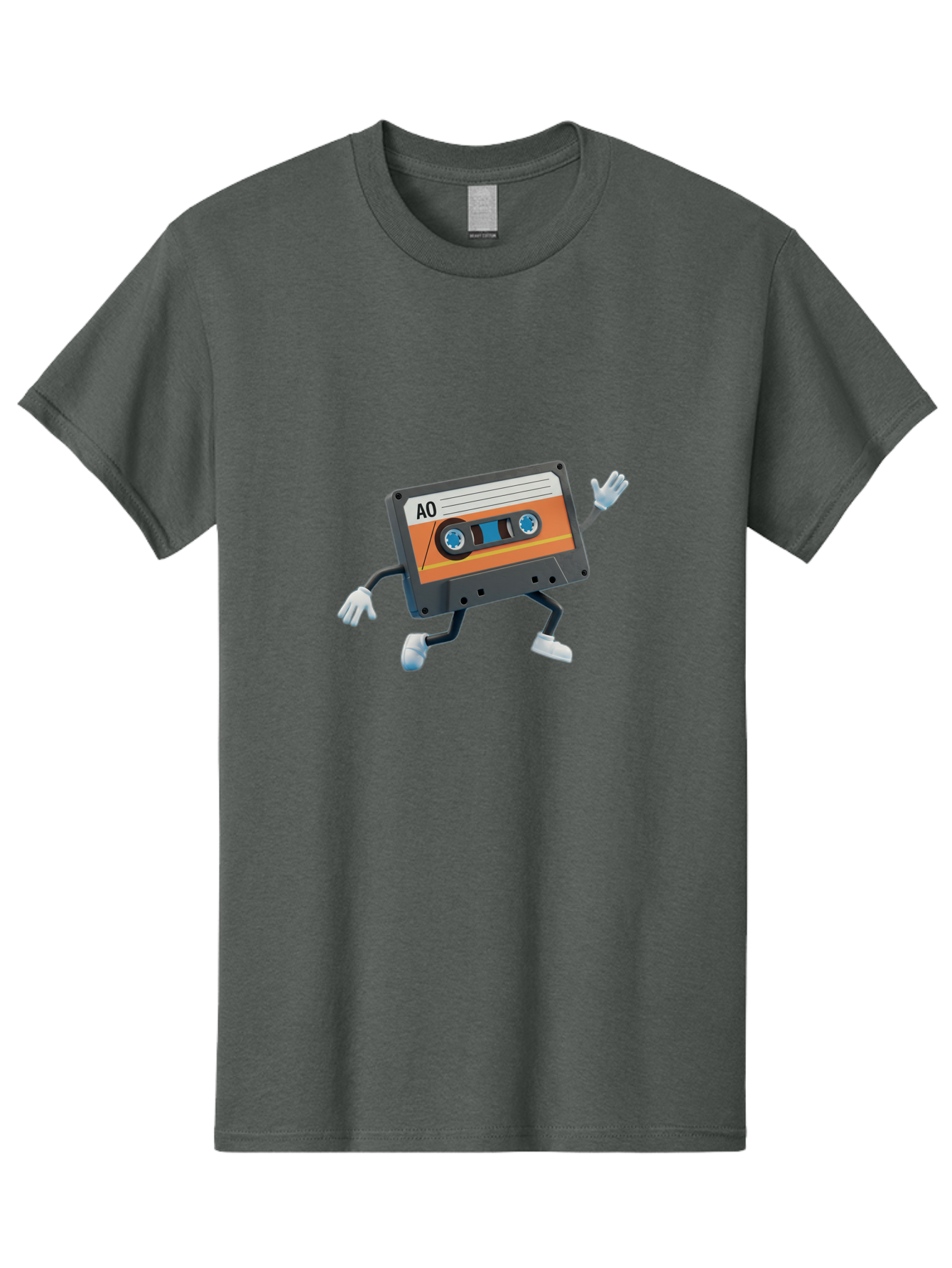 Ao-Mixtape Men'S Graphic Tee, 100% Cotton, Comfortable Casual Summer Wear, Machine Washable, Cartoon Cassette Tape, Vintage Music, Retro Technology, Orange Label, Ao Label, Black Plastic, White Gloves, Dancing Cassette, Funny Character, Baa137