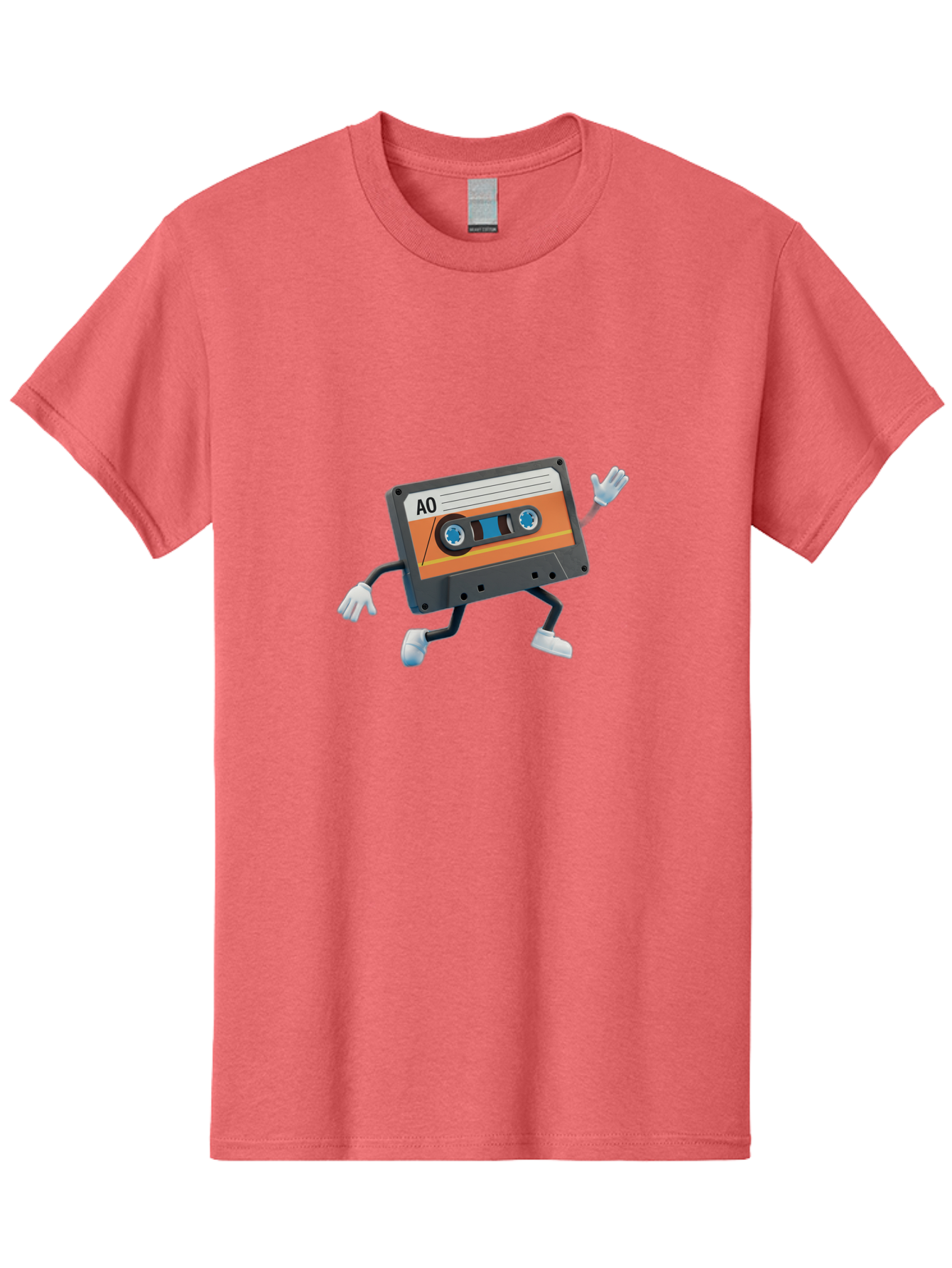 Ao-Mixtape Men'S Graphic Tee, 100% Cotton, Comfortable Casual Summer Wear, Machine Washable, Cartoon Cassette Tape, Vintage Music, Retro Technology, Orange Label, Ao Label, Black Plastic, White Gloves, Dancing Cassette, Funny Character, Baa137